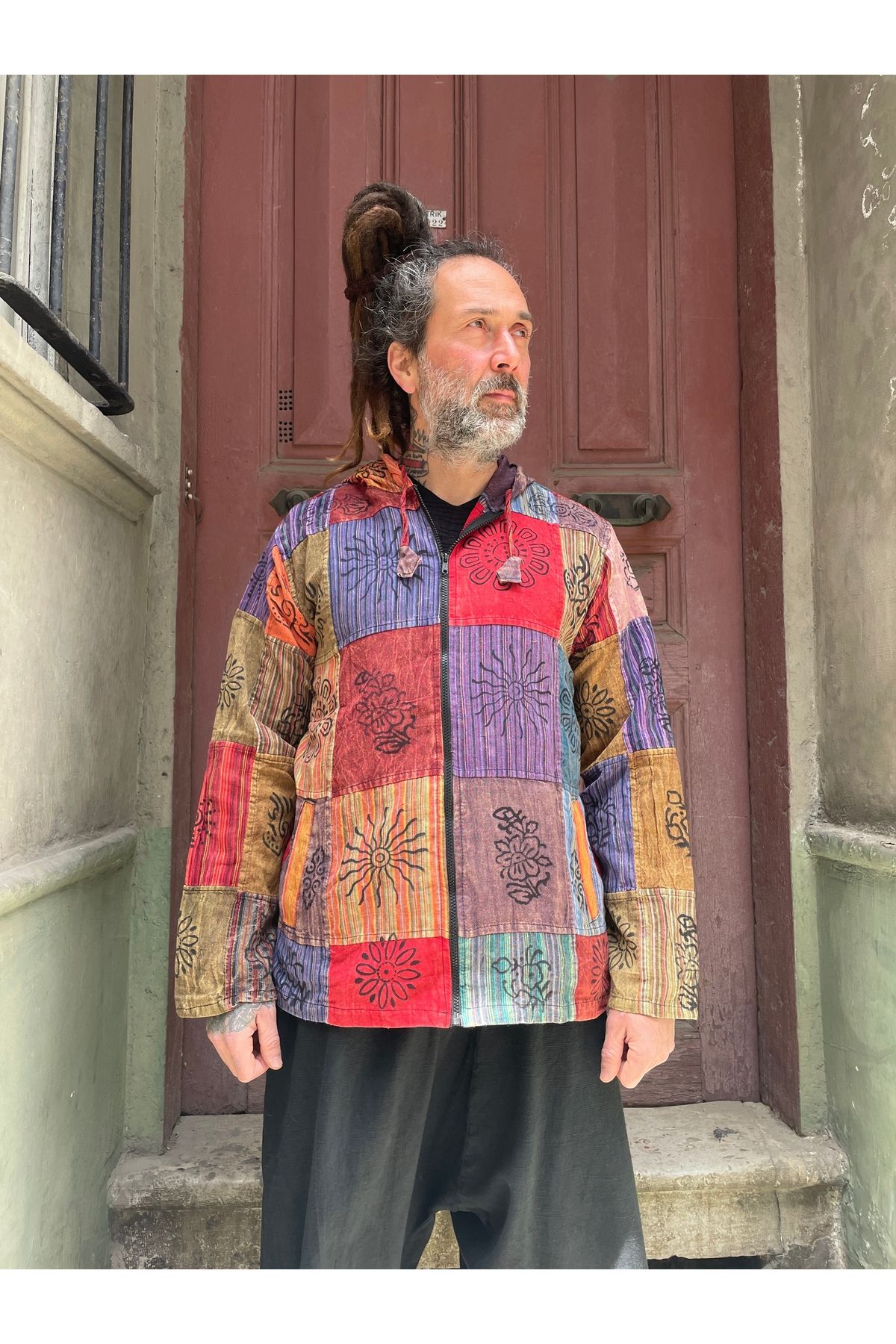 Bohoyasam Unisex Nepal Patchwork Gömlek, Bohem Gömlek, Erkek Fermuarlı Gömlek, Festival