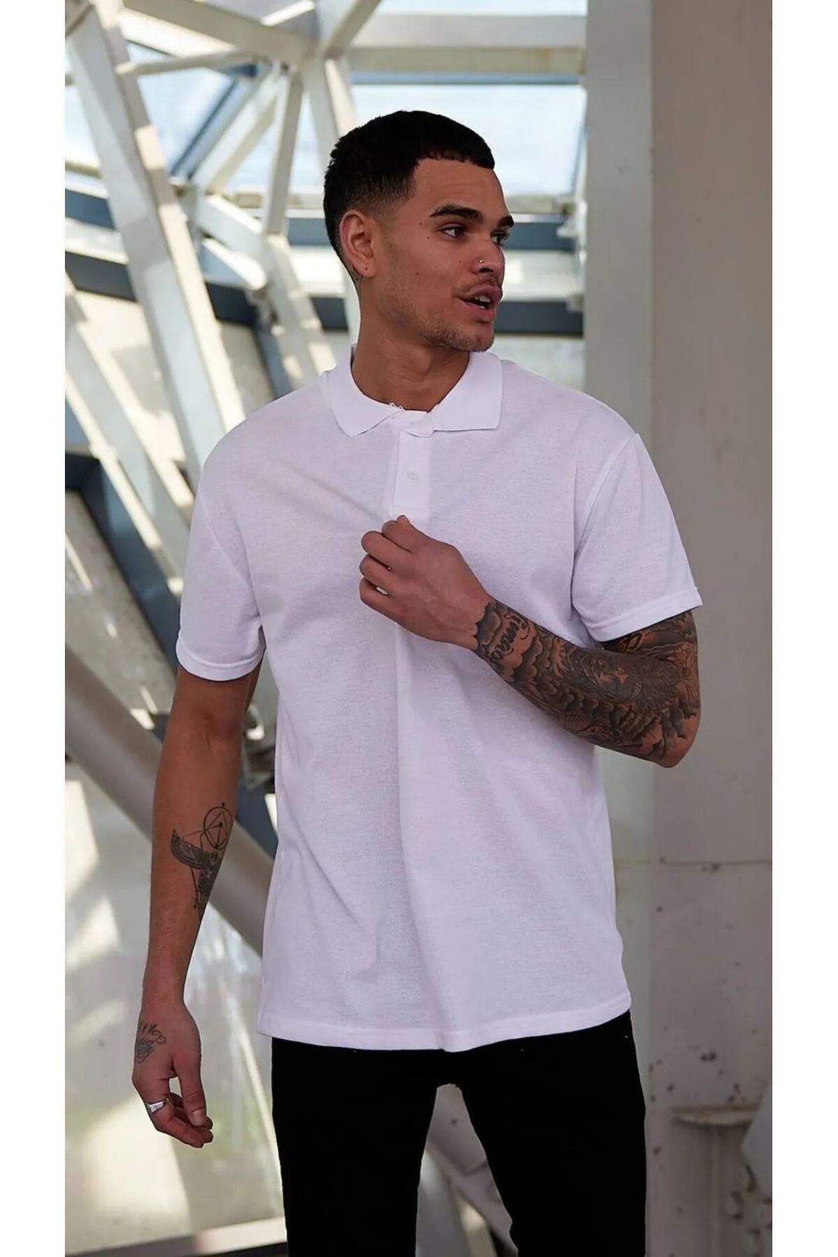 Rublays Regular Fit Beyaz Erkek Polo Yaka Tshirt - Beyaz Polo Yaka Tisort Erkek T-shirt