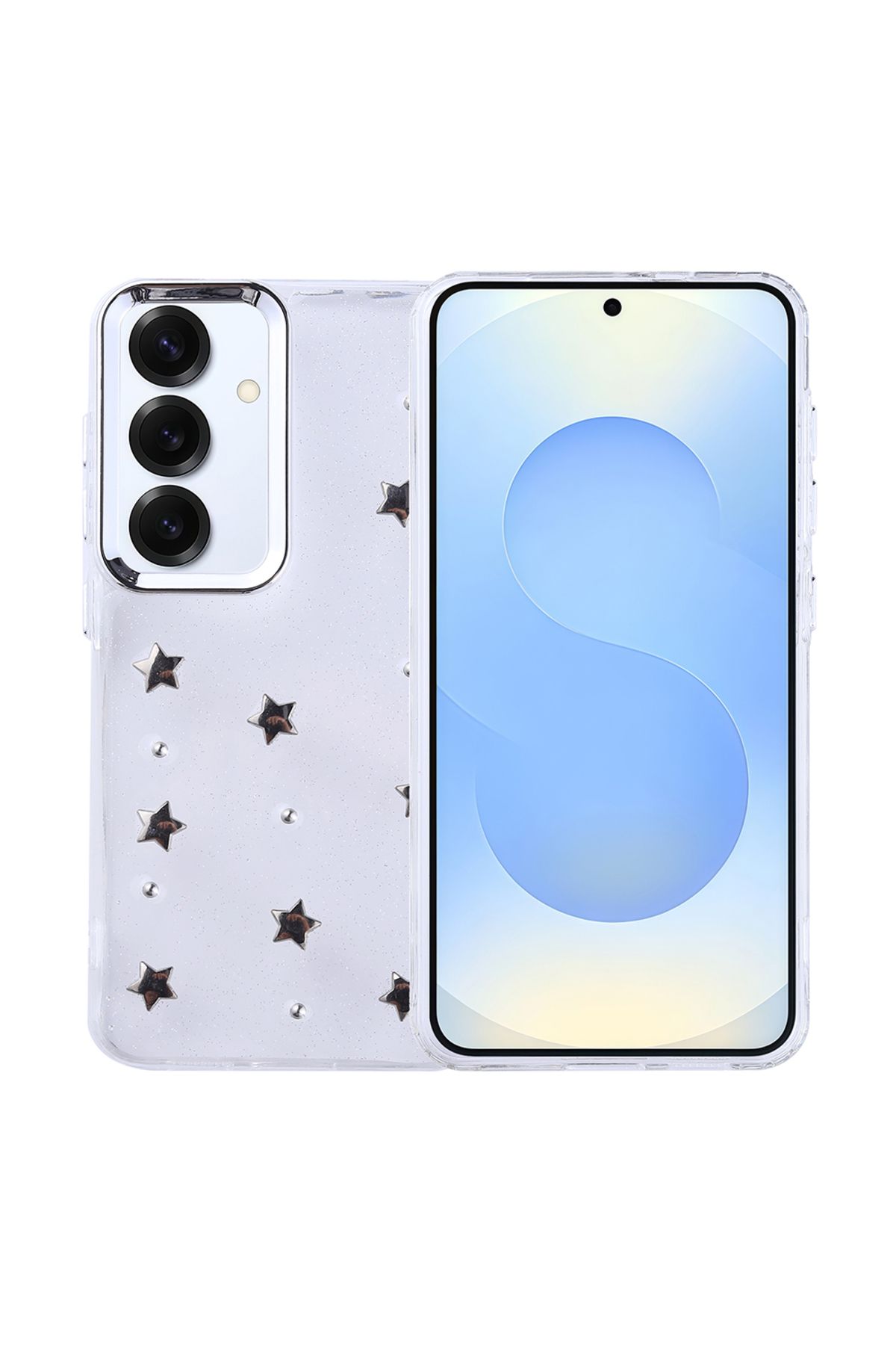 HTstore Galaxy Uyumlu S25 Plus Kılıf Airbag Tasarımlı Simli Şeffaf Zore Kutup Kapak-Yıldız