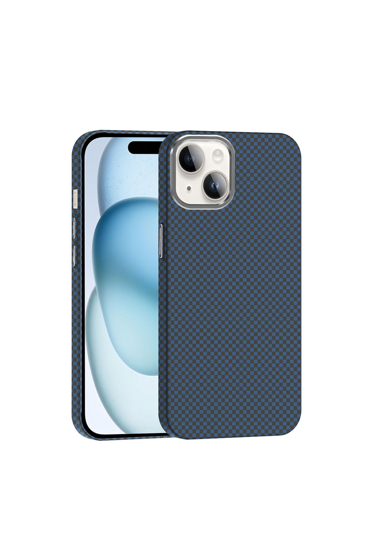 HTstore iPhone Uyumlu 13 Kılıf M-safe Şarj Özellikli Karbon Fiber Görünümlü Zore Gros Kapak-Lacivert