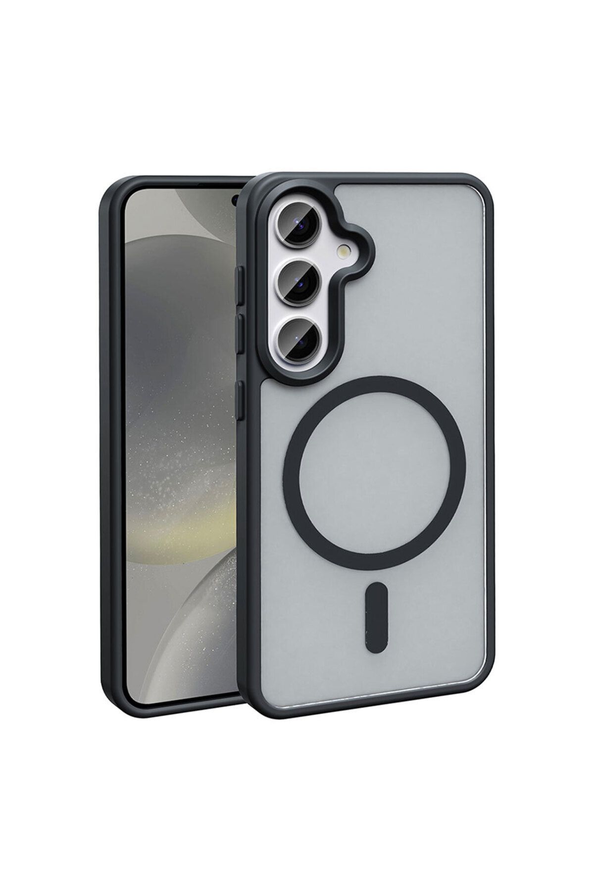 HTstore Galaxy Uyumlu S25 Plus Kılıf M-safe Şarj Özellikli Mat Arka Yüzey Zore Sio Kapak-Siyah