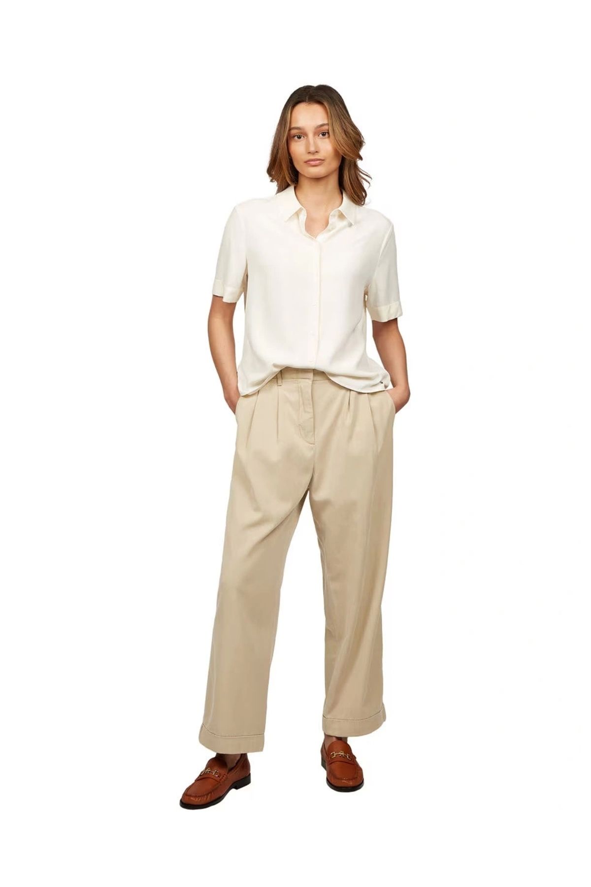 Tommy Hilfiger Kadın Bej Rahat Kesim Lastikli Chino Pantolon