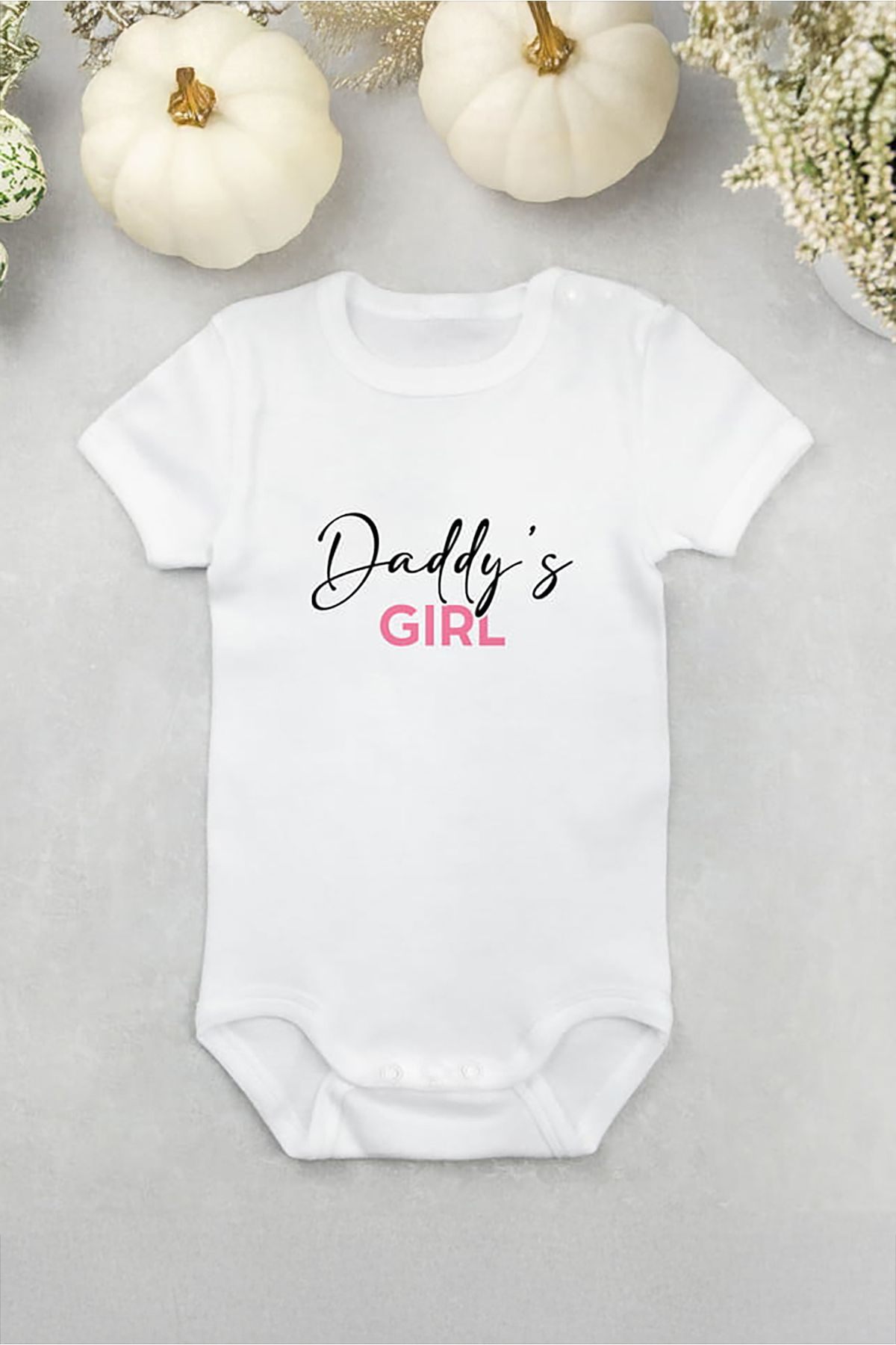 Tufi Baby %100 Pamuk Kısa Kollu Babasının Kızı Desenli Çıtçıtlı Bebek Body Zıbın Beyaz