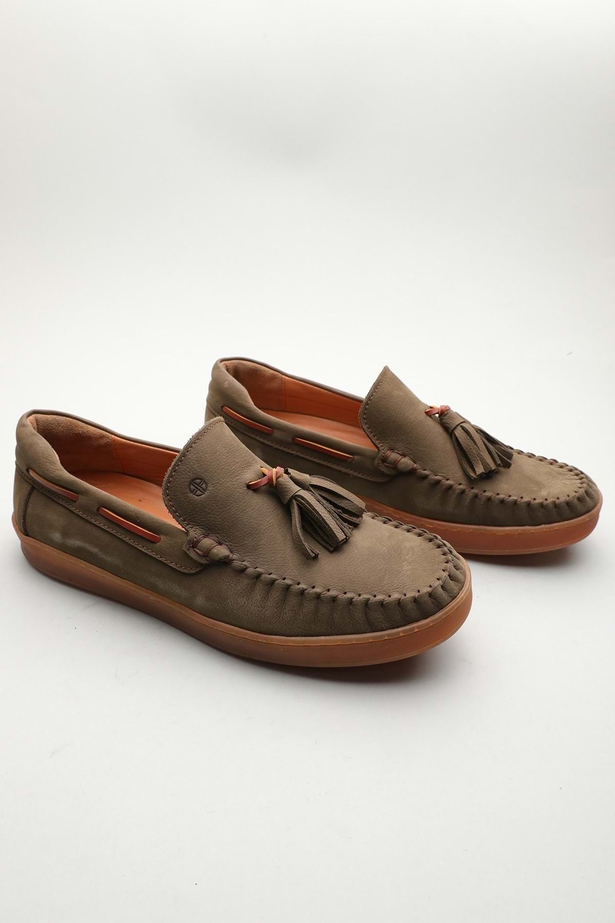 Gondol Erkek Hakiki Deri Klasik Loafer Haki Nubuk 42 ttx.601188