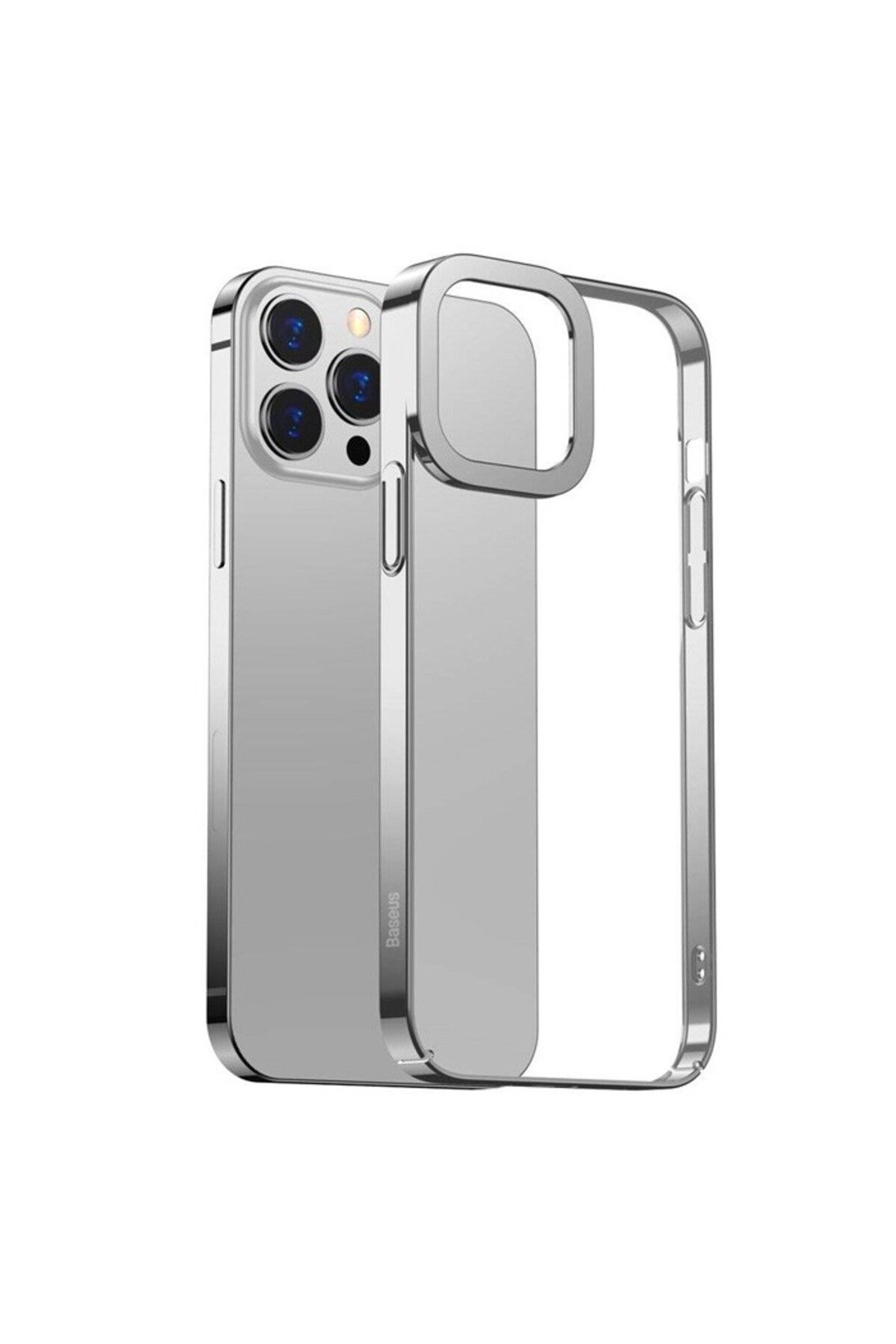 Ally Glitter iPhone 13 Pro Kilif Renkli Kenar Seffaf Kilif GÜMÜS