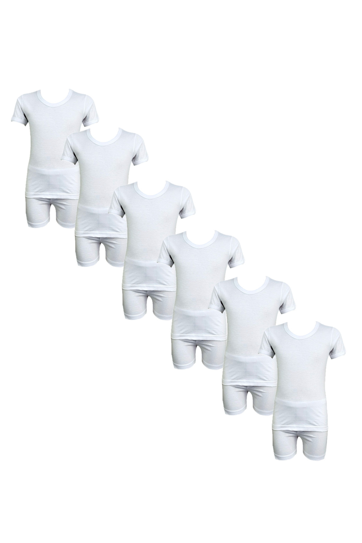City Rose Fashion 6 - Pieces Cotton Roundneck Undershirt and Short Underwear Boy Set White