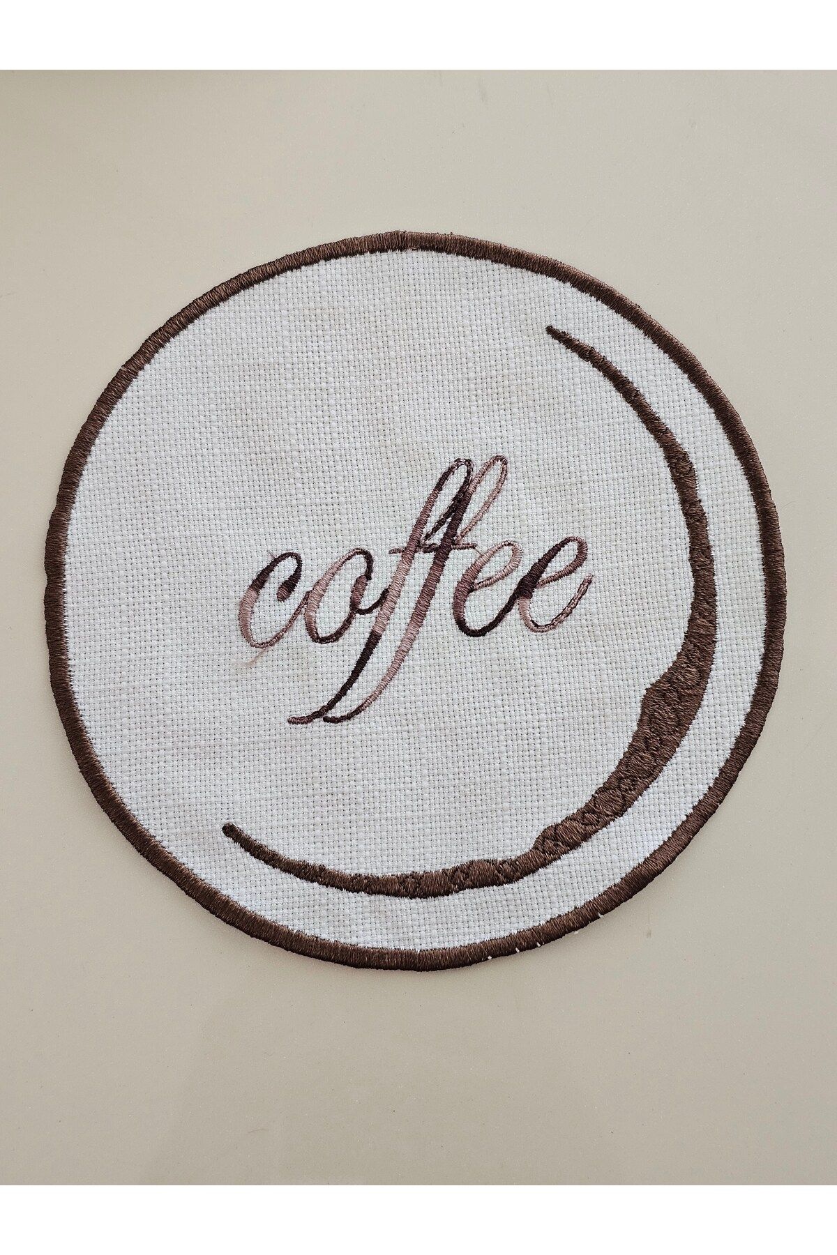 Enyhome 6 Adet Keten Kumaş Coffee Kahverengi Nakış Detaylı Bardak Altlığı Sunum Peçetesi