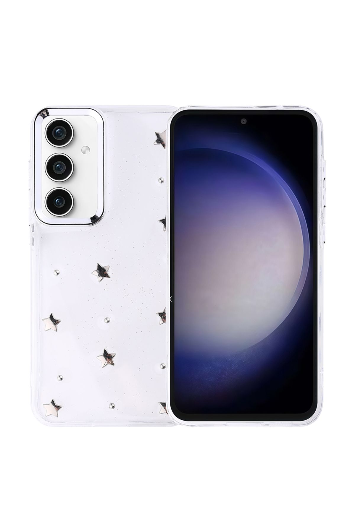 HTstore Galaxy Uyumlu S23 FE Kılıf Airbag Tasarımlı Simli Şeffaf Zore Kutup Kapak-Yıldız