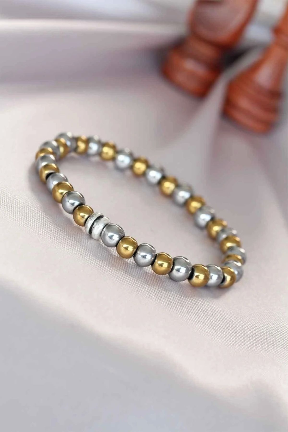 STOREMAX Hematit Silver Gold Renk Doğal Taş Erkek Bileklik