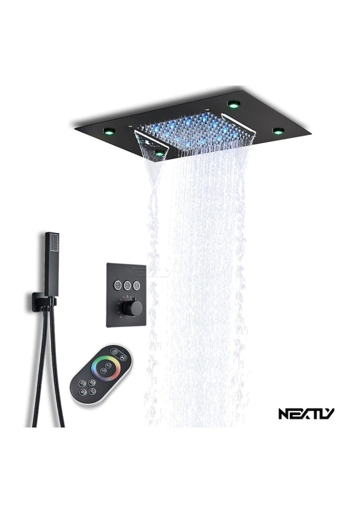 NEXTLY Built-in Shower System, , Rgb Led Ambient Lighting, Temperature Adjustment, Waterfall Mode - One Size