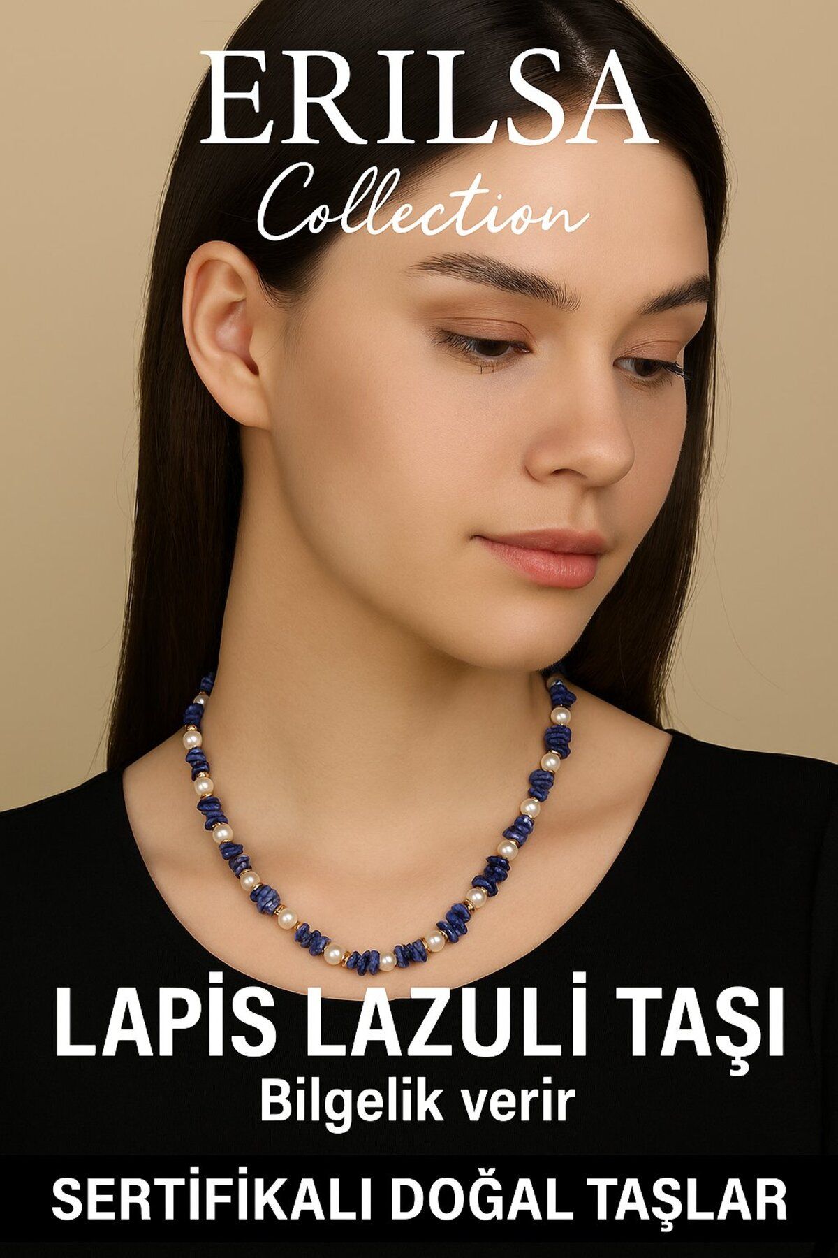 Erilsa Sertifikalı Kırık Taşlı Model İnci - Lapis Lazuli Taşı Kolye