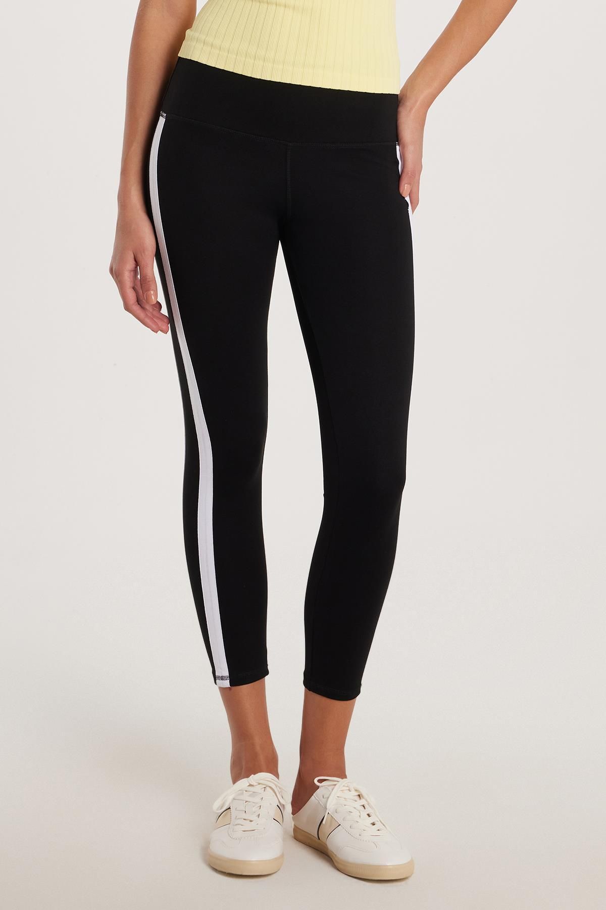 Tudors Kadın Slim Fit Dar Kesim Çizgili Dar Paça Siyah Tayt