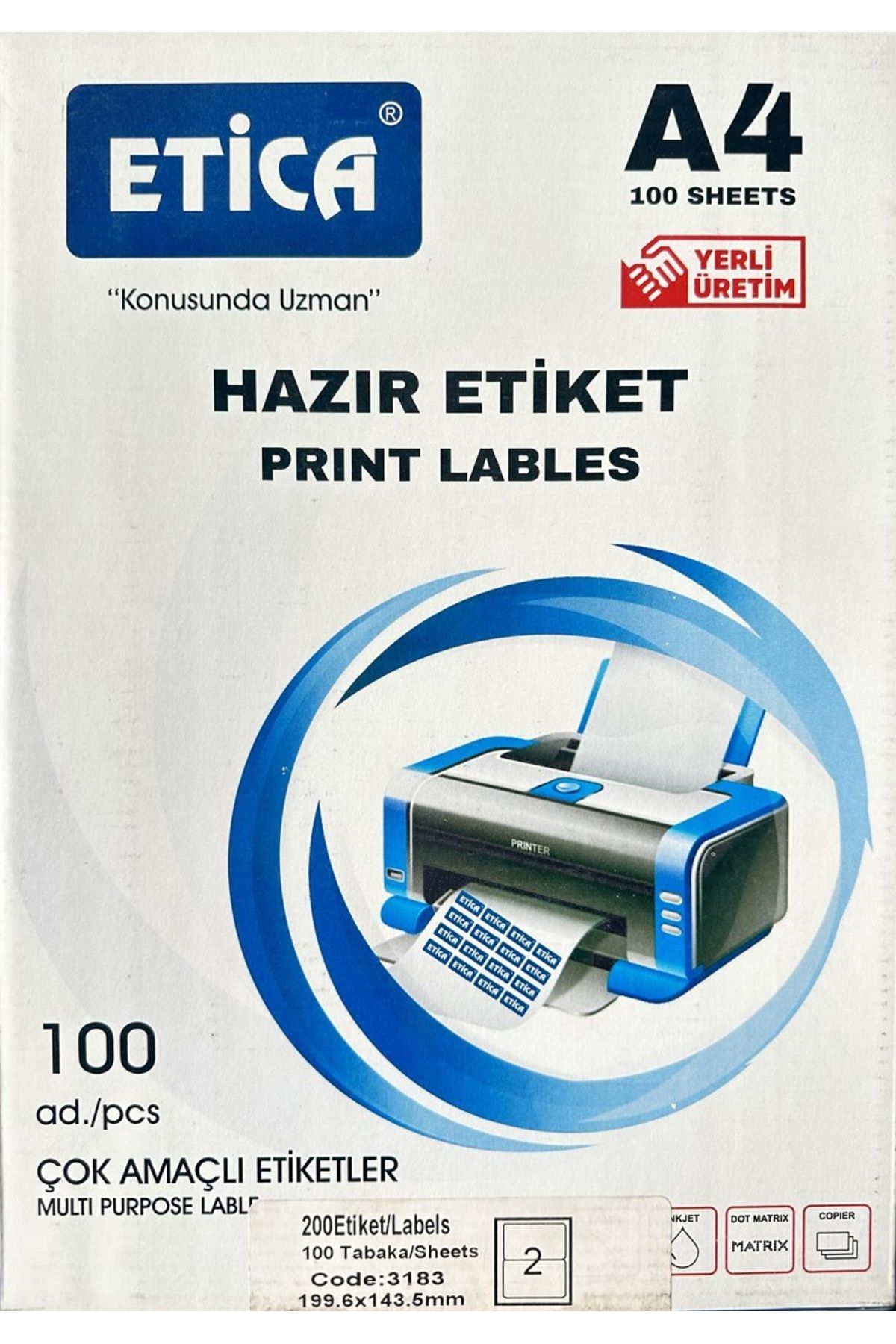 ErNePack 2 Paket Etica Hazır Laser Etiket A4 100 Sayfa 199,6 mm x 143,5 Mm 2'li (code:3183)