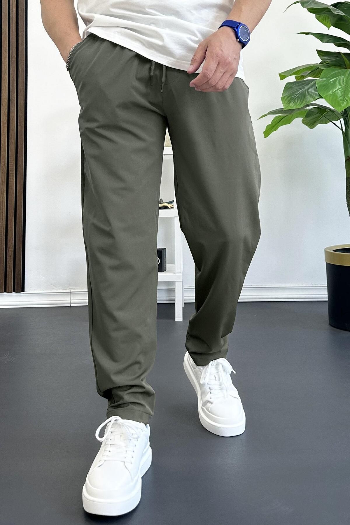 Edwox Erkek Beli Lastikli Jogger Pantolon Yeşil Edw354