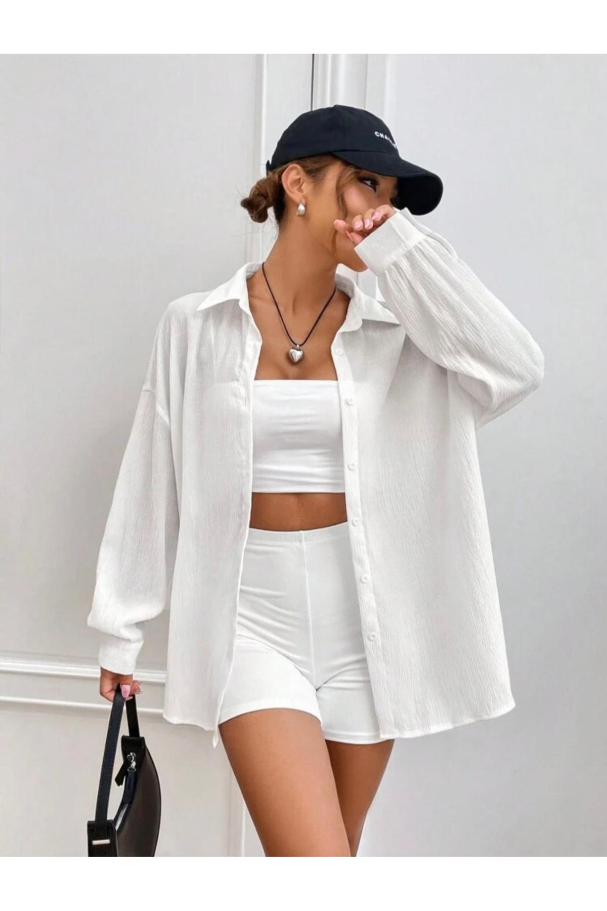 npLStore Oversize Bürümcük Kumaş Dokuma Salaş Gömlek