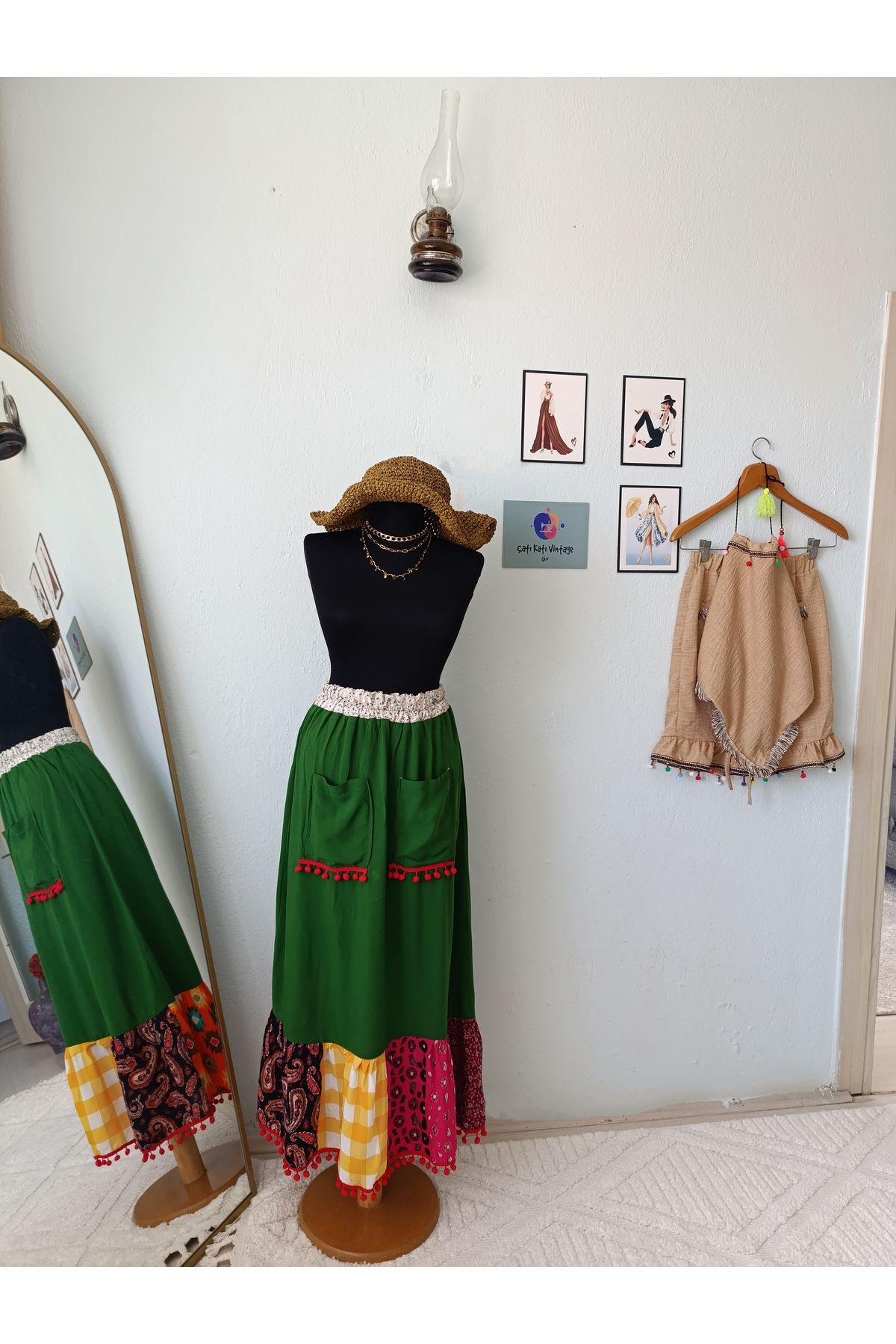 ÇATI KATI Çatı Katı Vintage Özel Tasarım Bohem Patwork Etek