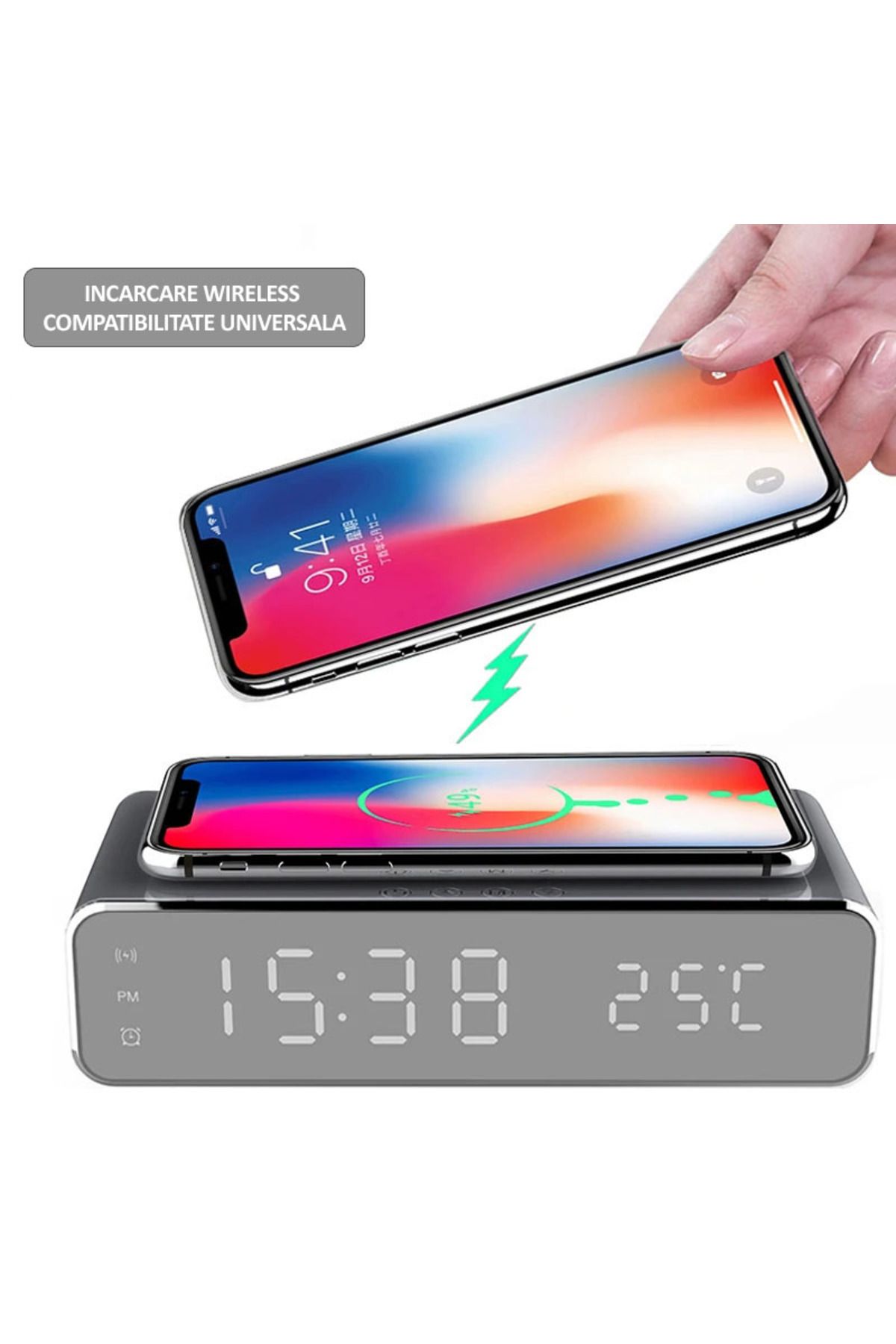 NEXTLY-Digital clock with alarm and temperature sensor, NEXTLY, wireless charging function for phone 15