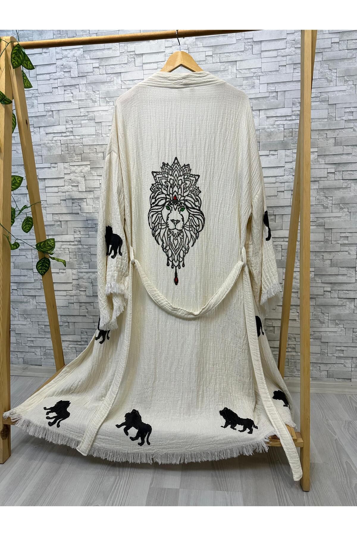 Befera Design-Muslin Kimono 100% Cotton Lion Printed Patterned Bathrobe Kaftan Dressing Gown 3