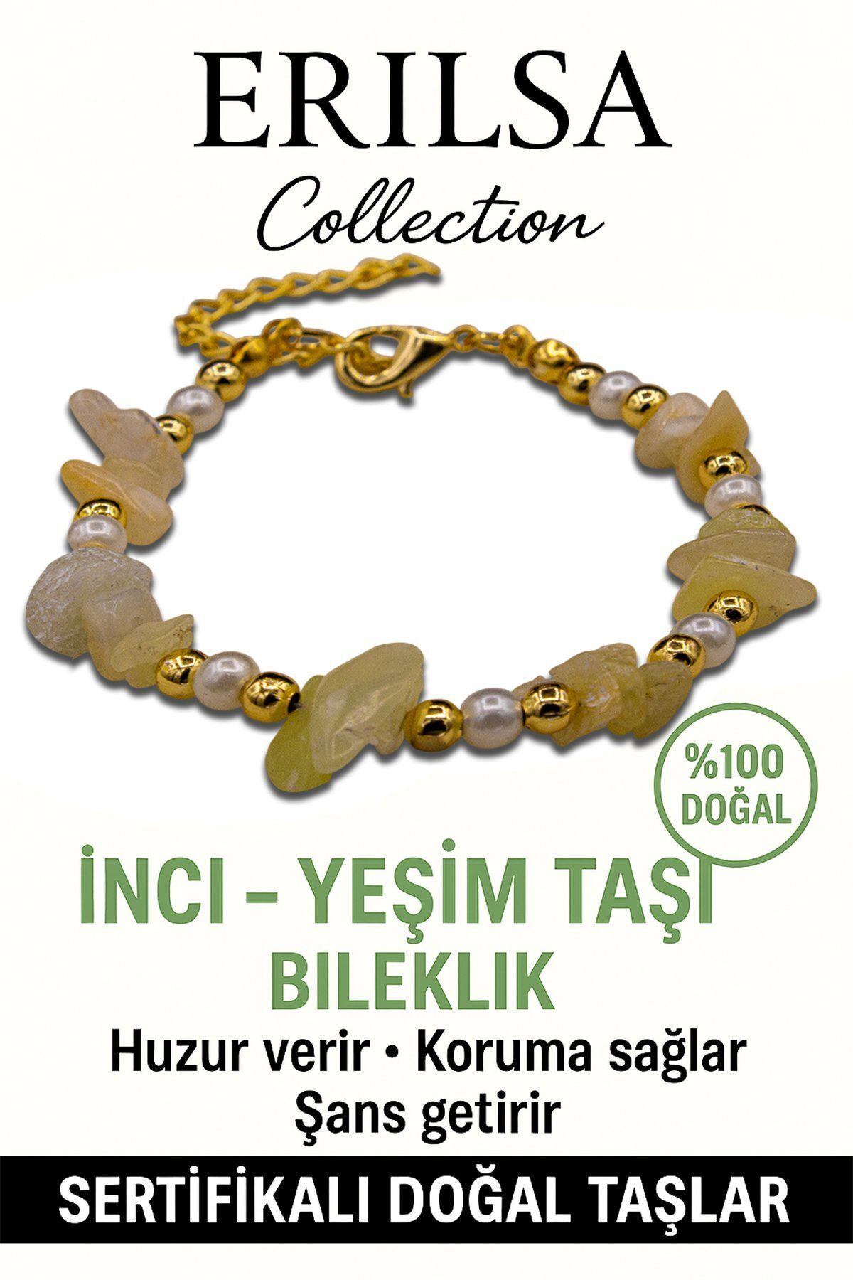 Erilsa Sertifikalı İnci ve Yeşim Taşı Bileklik – Huzur, Koruma ve Şans