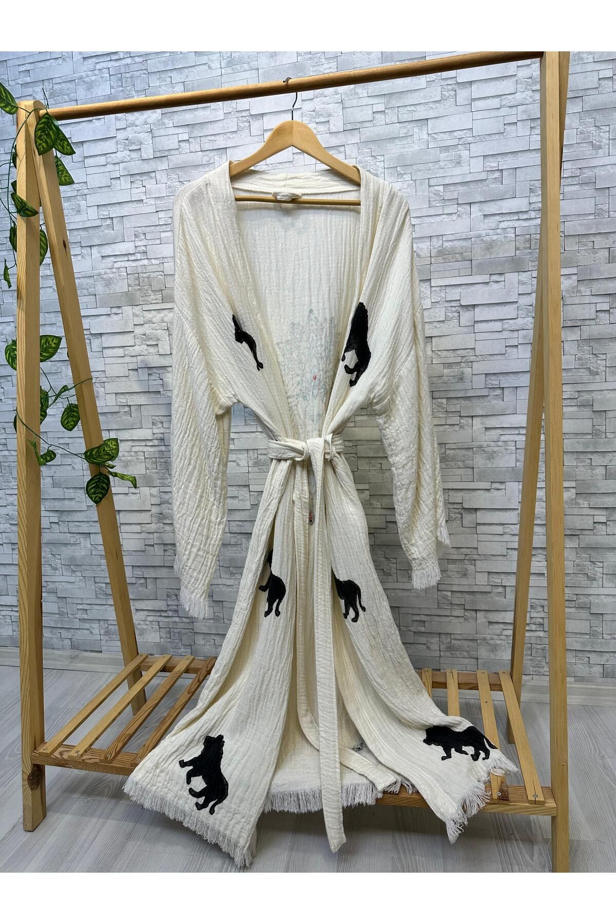 Befera Design-Muslin Kimono 100% Cotton Lion Printed Patterned Bathrobe Kaftan Dressing Gown 4