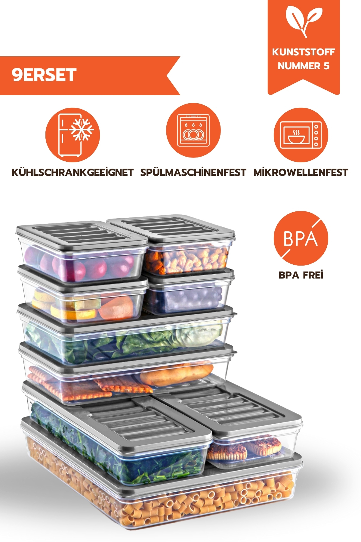 GİNZAMAİSON FRESHBOX 9-TEILIGE AUFBEWAHRUNGSBOX GRAU