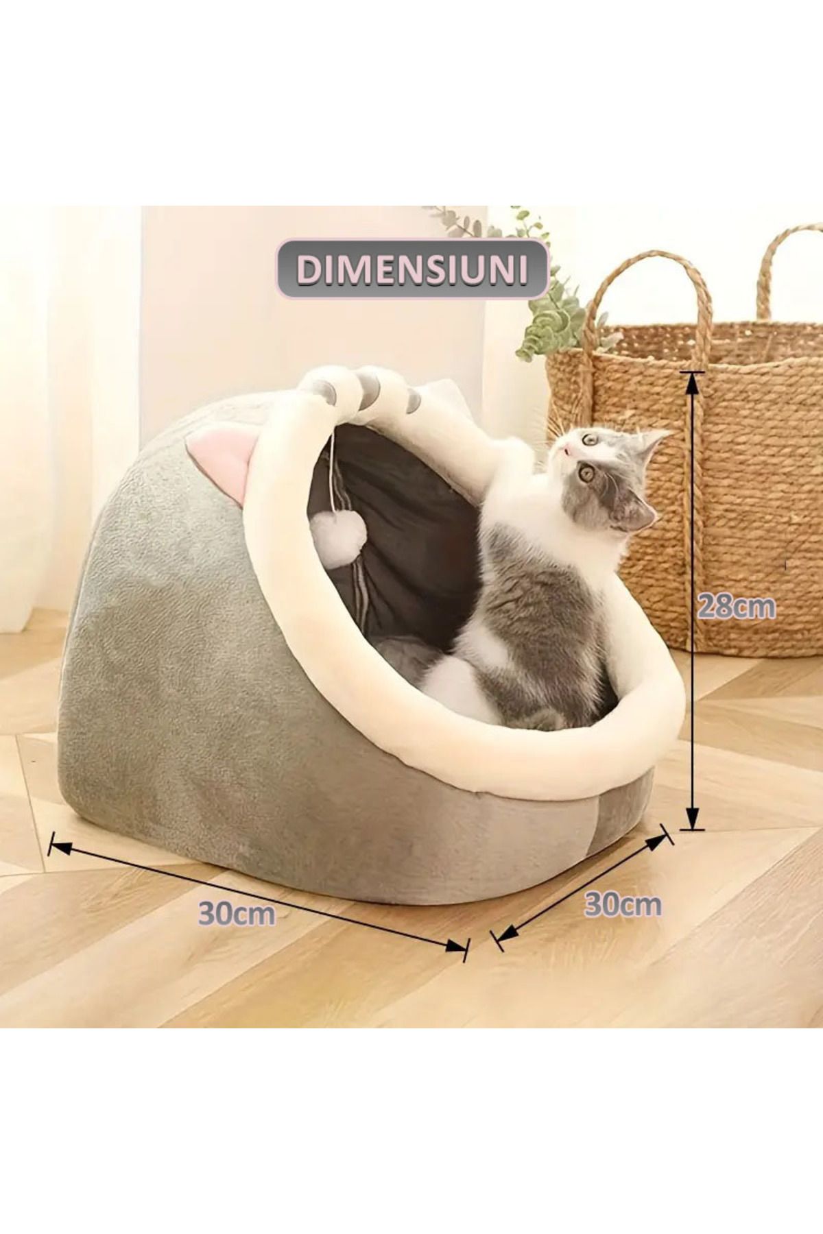 NEXTLY-Nexlty Cat and Dog Bed with Hanging Ball for Playing, Flannel Bed, Soft and Fluffy 4