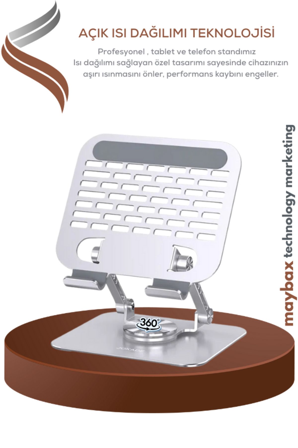 Maybax 360° Dönebilen Isı Dağılımı Özellikli Katlanabilir Taşınabilir Ergonomik Metal Tablet Mobile Standı