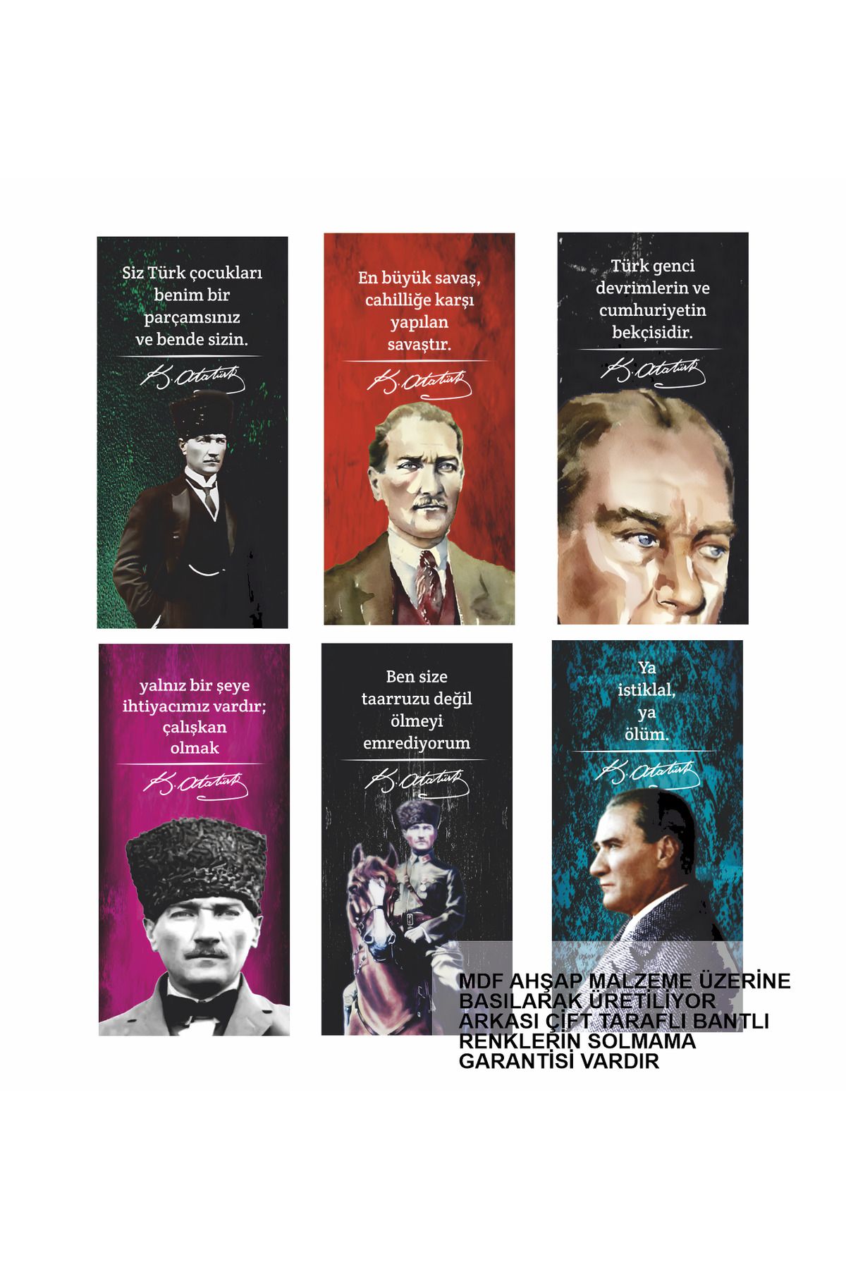 Hayat Poster Atatürk sözleri yazılı 6 parça mdf ahşap tablo poster seti