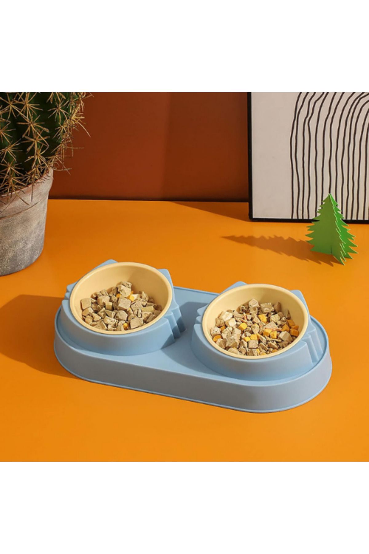 Petilux Çift Hazneli Yükseltilmiş Eğimli Kedi Köpek Mama Kabı