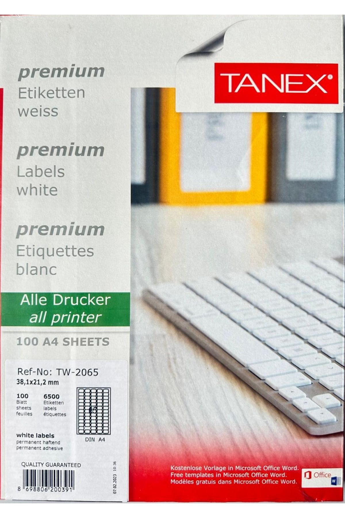 Tanex 2 Paket Tanex 2065 Laser Etiket 38X21.2 mm 65X100
