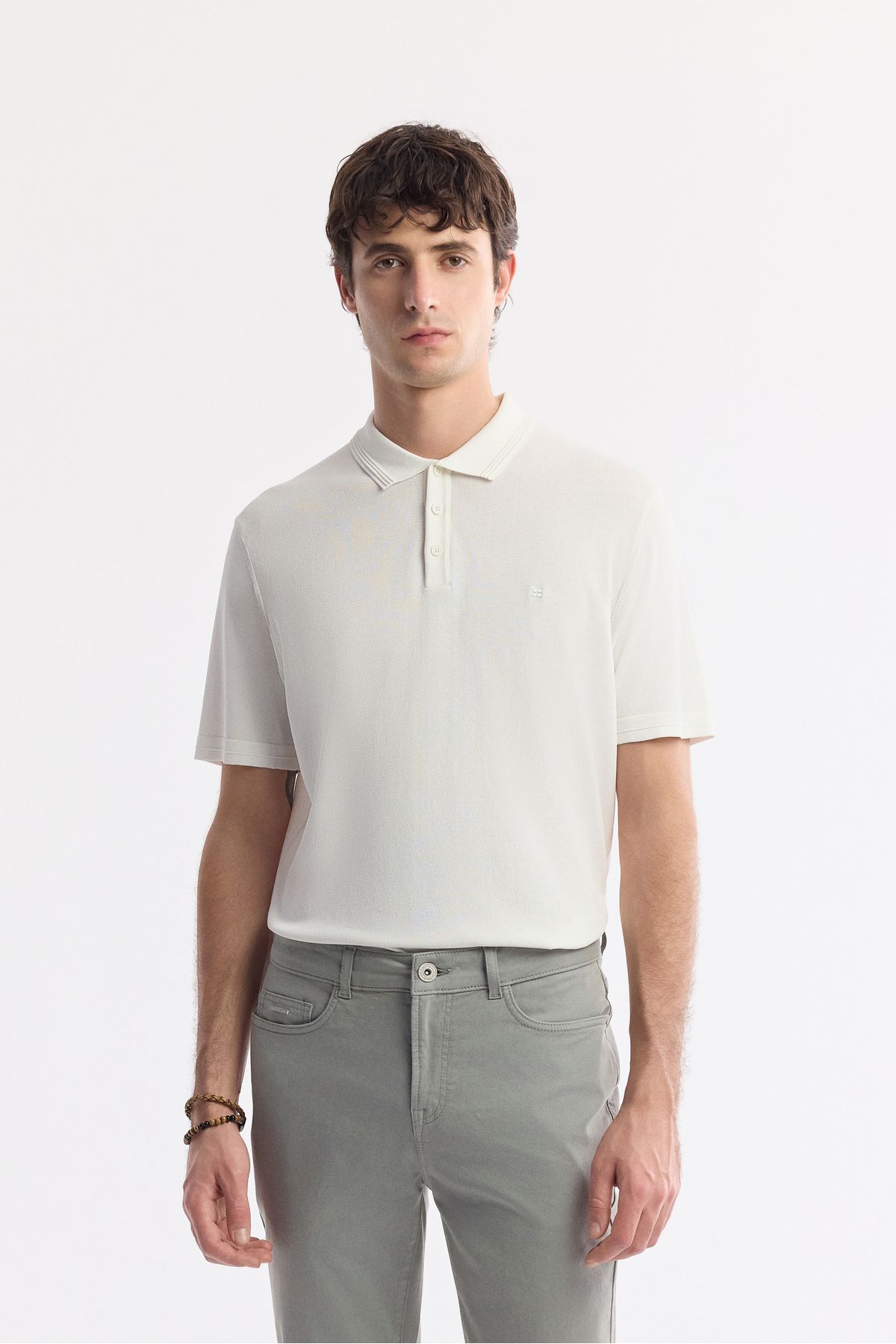 Avva-Men's Light Khaki Slim Fit Classic Waist Dobby Cotton 5 Pocket Trousers B003038 5
