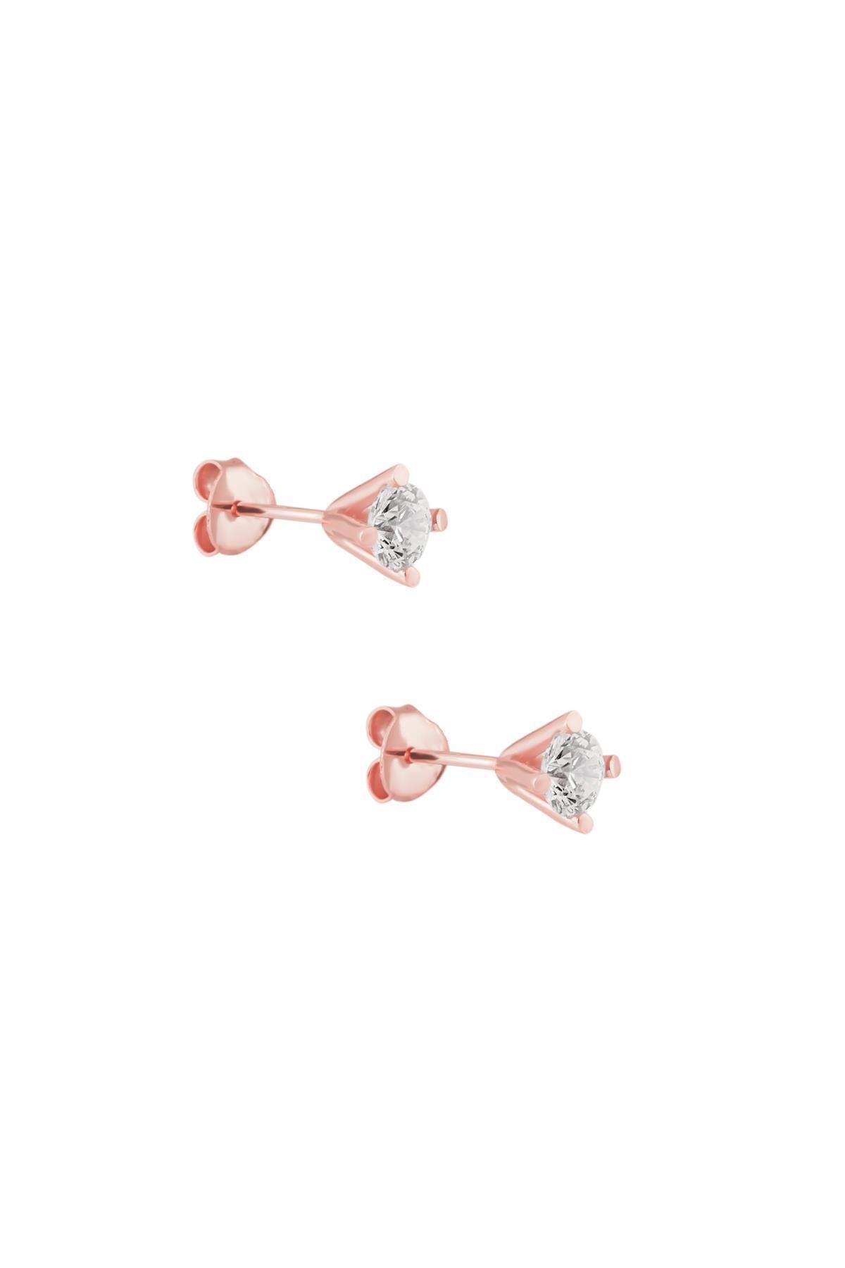 Ninova Silver Tek Taş Model Rose Kaplama Gümüş Zirconia Küpe