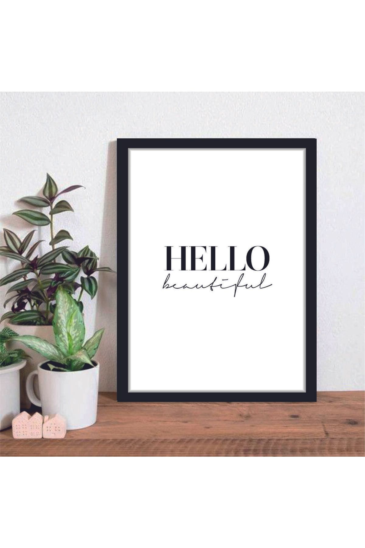 PİXWALLART 1 Adet Home Hello Yazılı Ahşap Mdf Çerçeve Görünümlü Mdf Tablosu