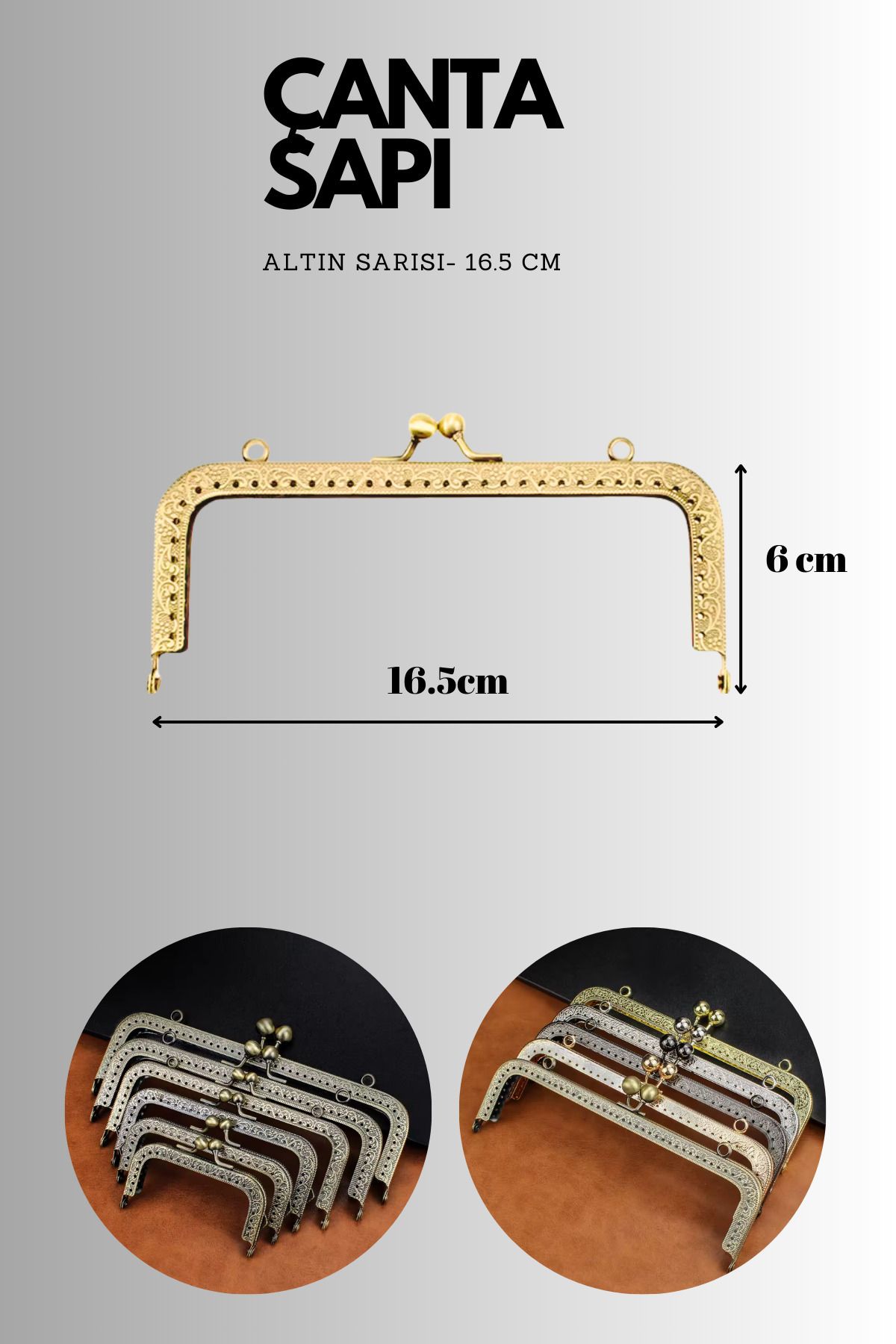 Kardelux Vintage Metal Çanta Sapı- Cüzdan Klipsi- Bursu- 16.5cm-Dikdörtgen