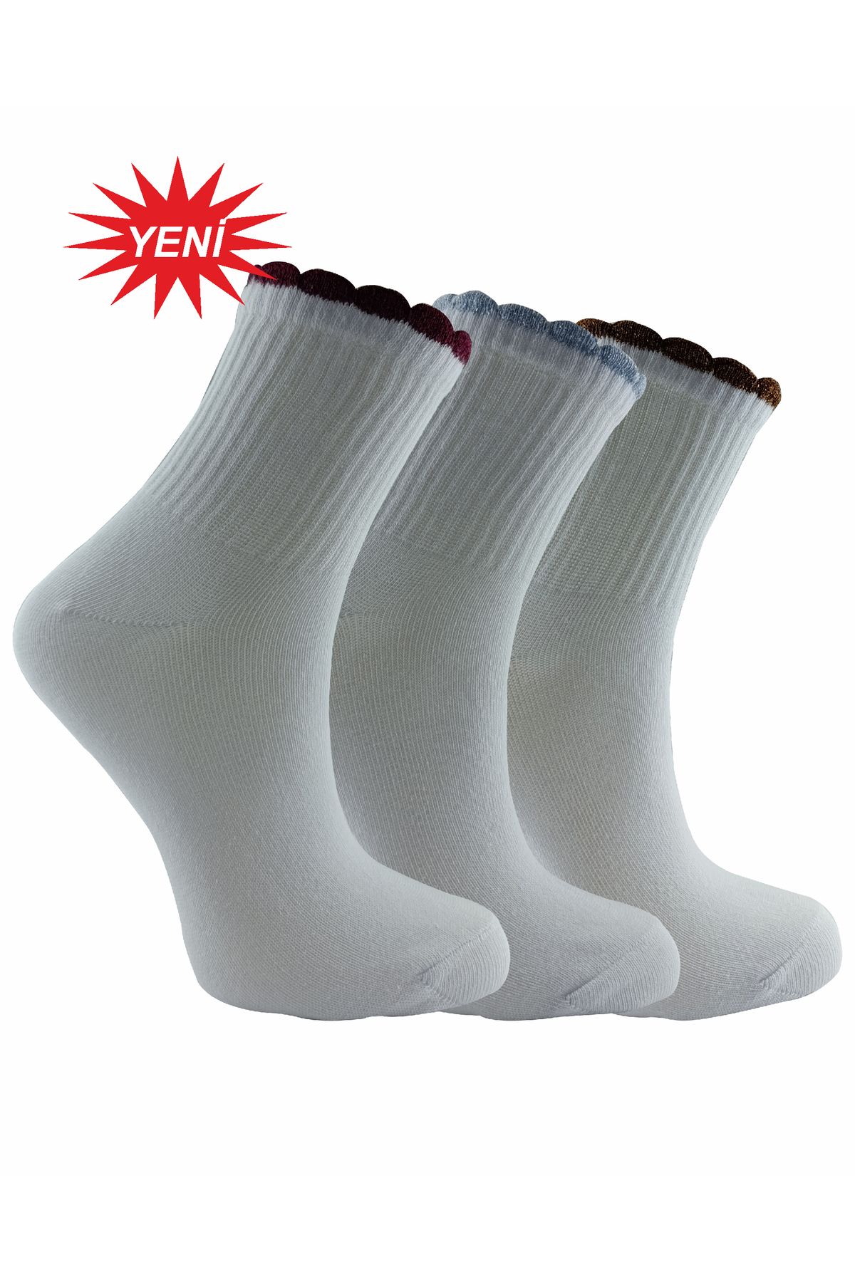 modasocks 3 Çift Fırfırlı Simli Kolej Çorap Kadın