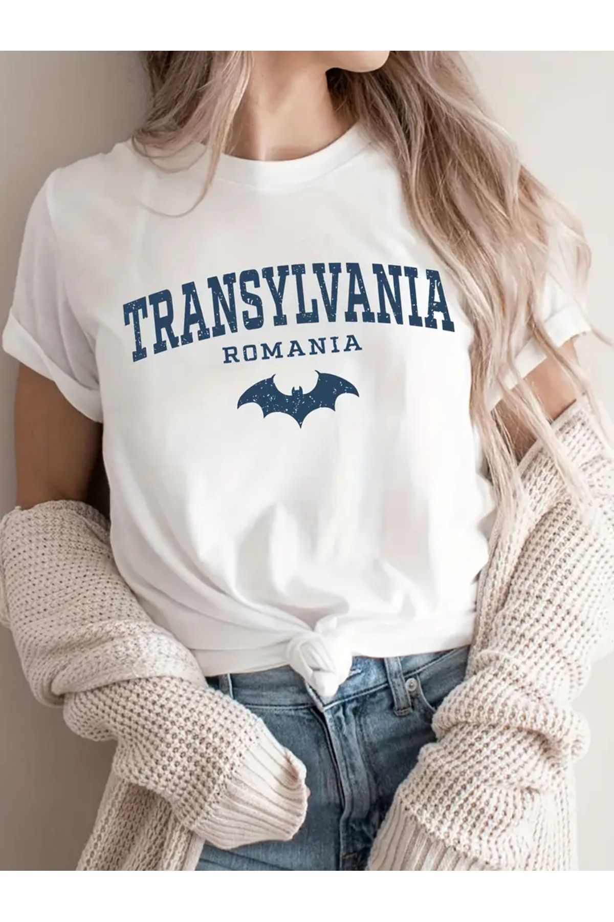 AEMİ Unisex Transylvania Romania Baskılı %100 Pamuk Oversize T-shirt