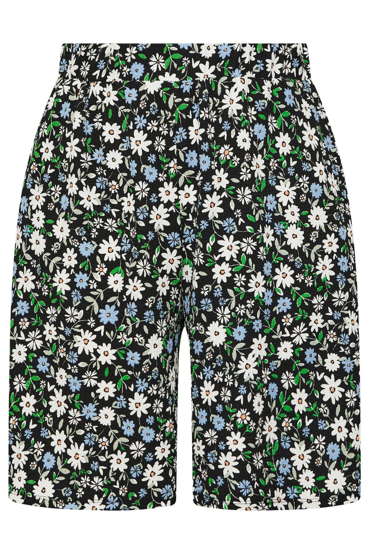 Stil Diva-Plus Size Elastic Waist Patterned Loose Cut Lycra Shorts with Pockets 145288 6