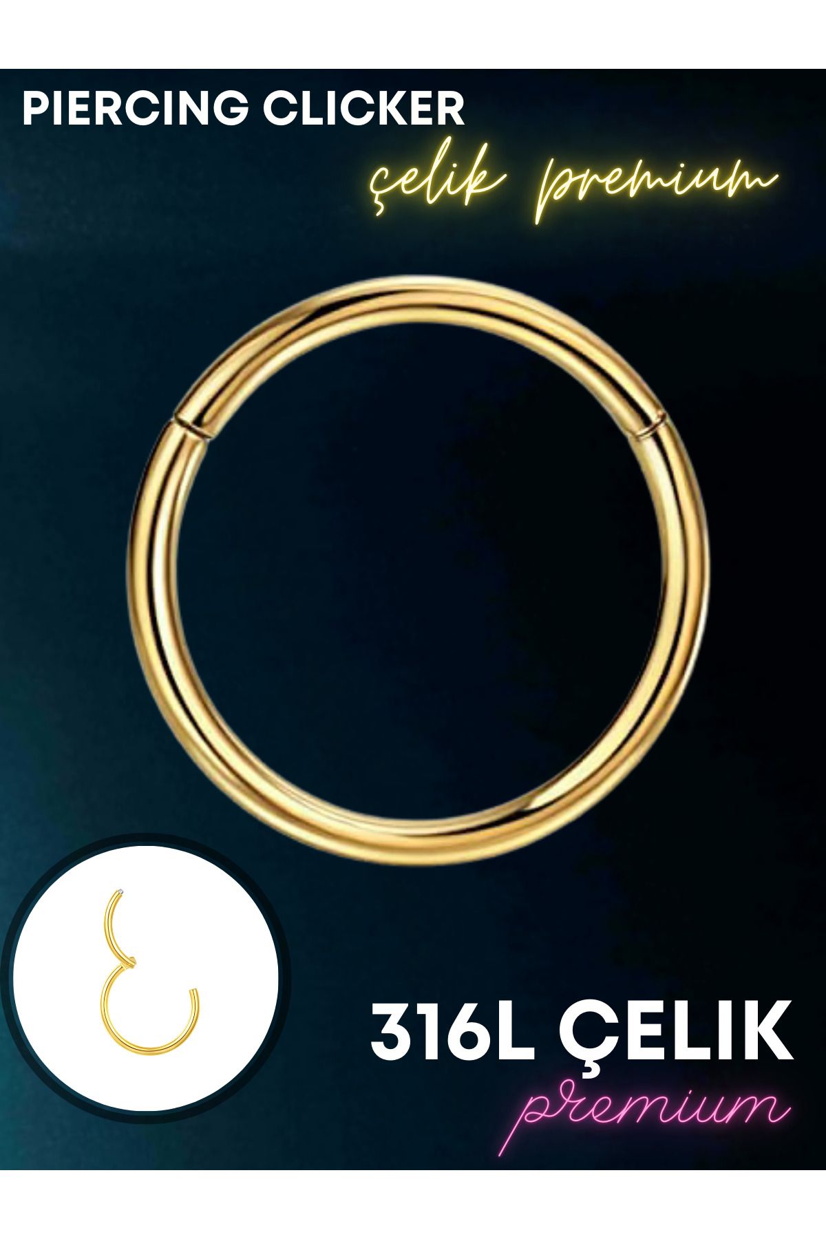 Luckshery Piercing Clicker Halka - Helix, Tragus, Septum, Kulak Memesi için 8mm/1.2mm