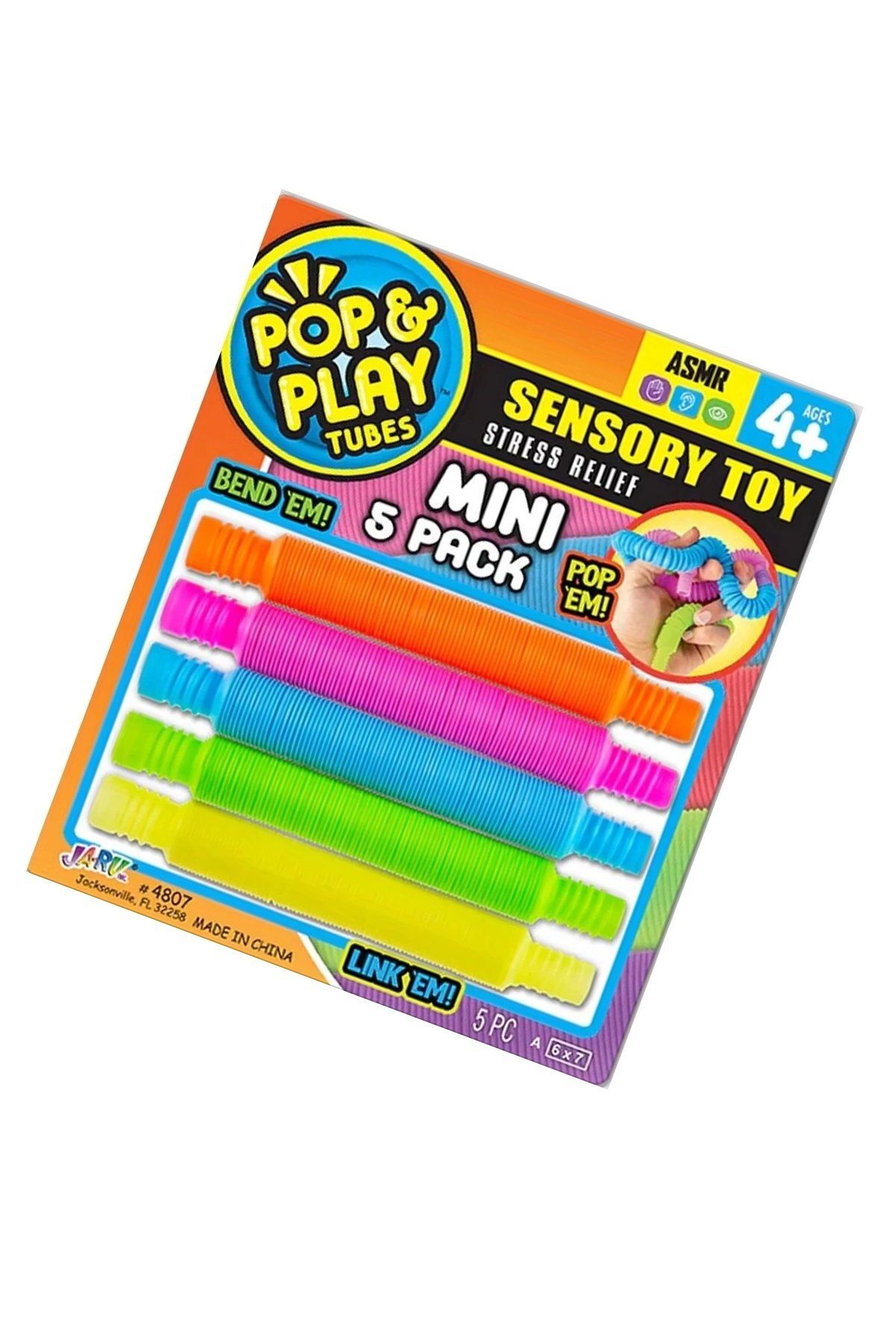 PopŞeker Pop Play Tubes Duyusal Stres Oyuncağı Mini 5li Akordiyon Borular: Bükün, Uzatın, Sesini Dinleyin! E