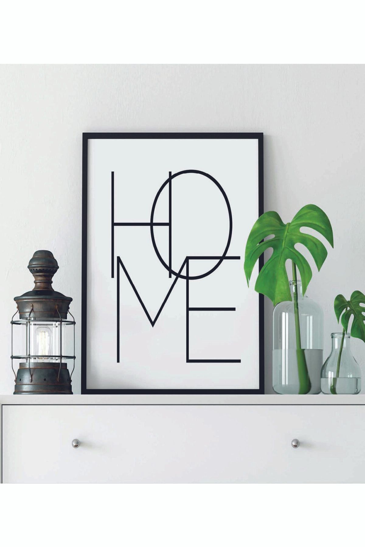 PİXWALLART 1 Adet Home Yazılı Ahşap Mdf Çerçeve Görünümlü Mdf Tablosu
