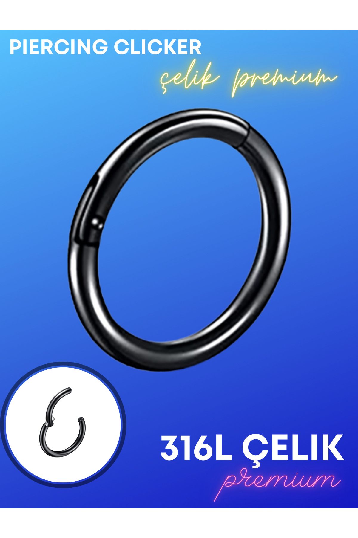 Luckshery Piercing Clicker Halka - Helix, Tragus, Septum, Kulak Memesi için 8mm/1.2mm