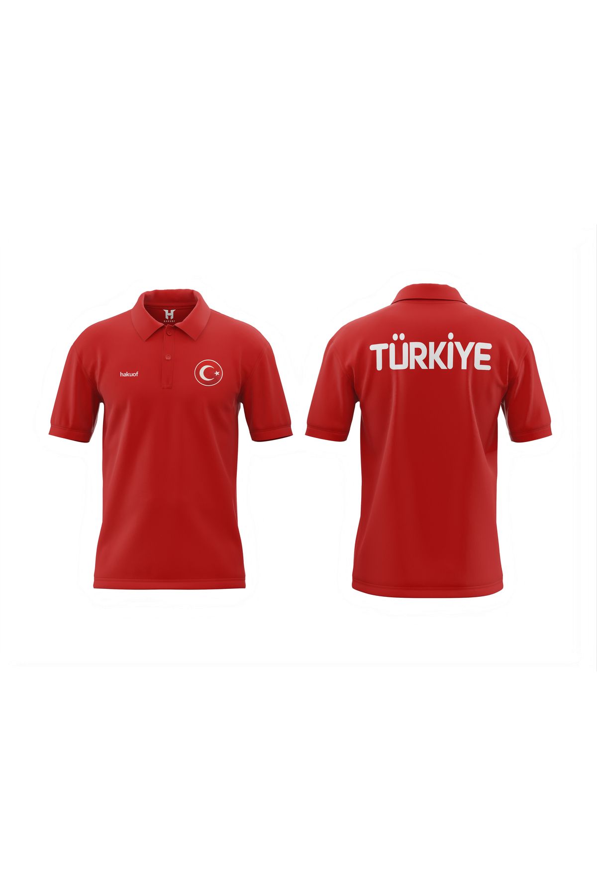 hakuof Türkiye Tişört Pamuklu Yakalı Metalize Orijinal Türk Bayrağı