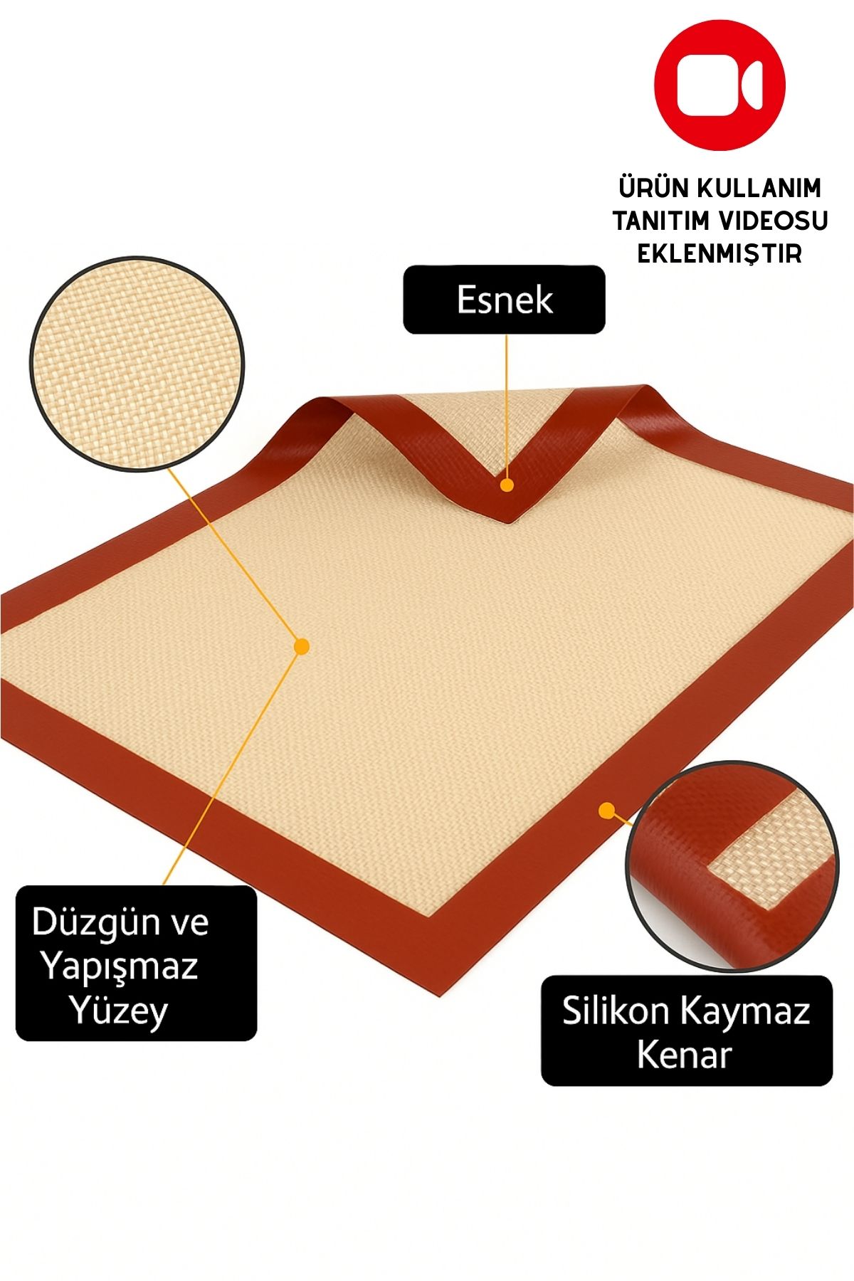 bossandmuse Silikon Fırın Matı – Yanmaz, Yapışmaz, Yıkanabilir, Tekrar Kullanılabilir Pişirme Matı