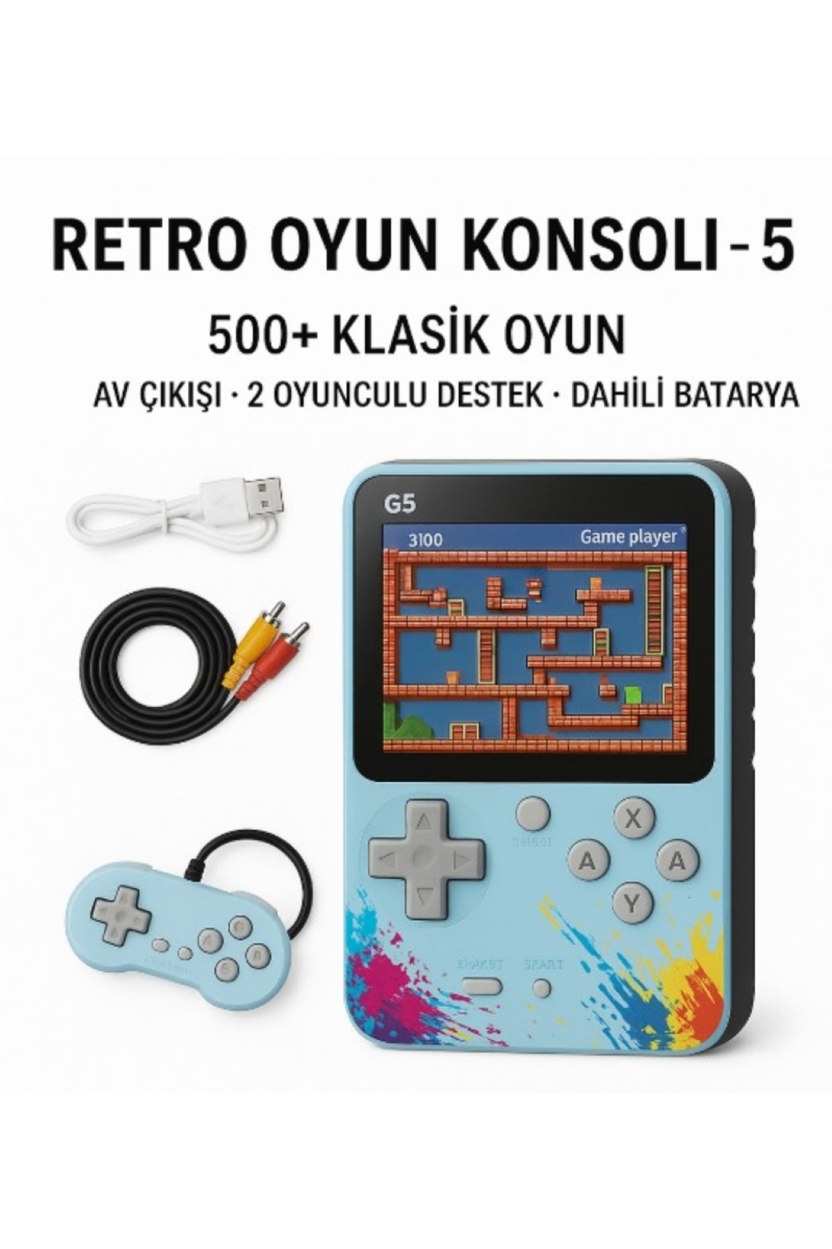 Retro Arcade 500 Klasik Oyun Dahili Oyun Konsolu 2 Oyunculu Mini Atari