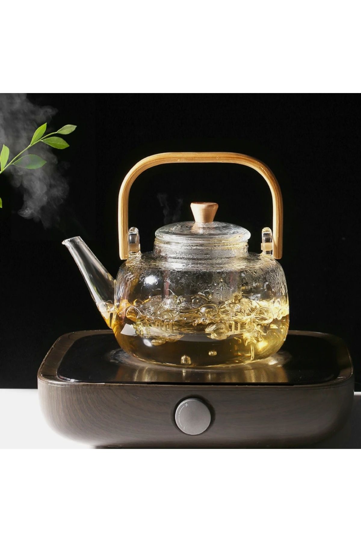 GLRHOME Bambu kulplu Isıya dayanıklı cam demlik Çıkarılabilir süzgeçli demlik 800ml