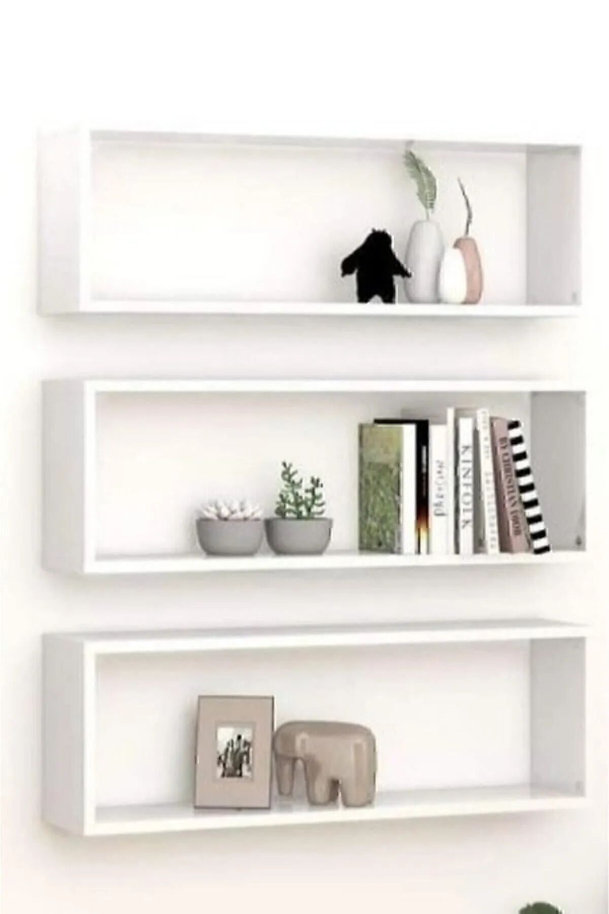 BAB HOME babhome Duvar Rafı 3 Lü Beyaz Kitaplık Demonte