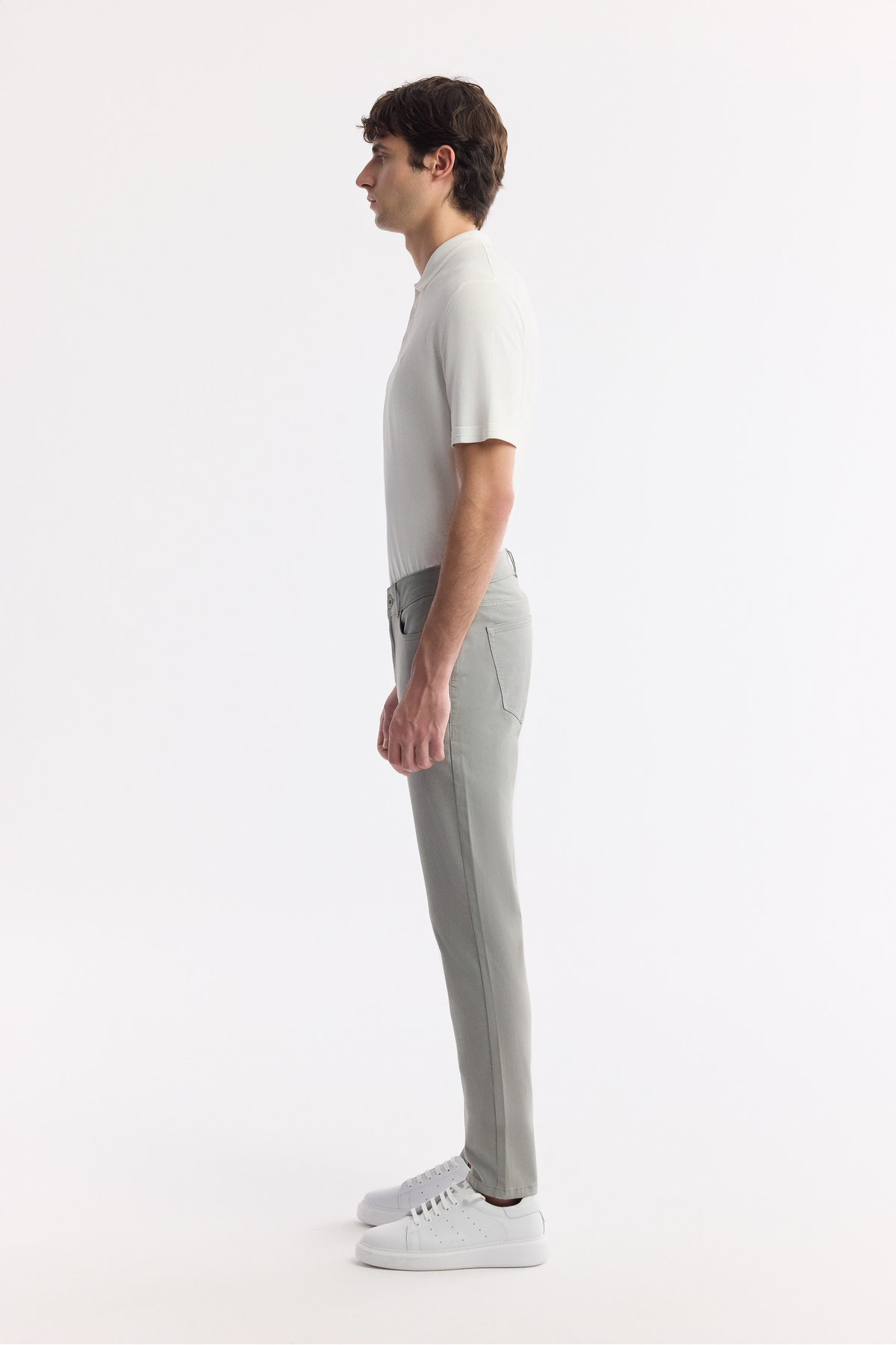 Avva-Men's Light Khaki Slim Fit Classic Waist Dobby Cotton 5 Pocket Trousers B003038 2