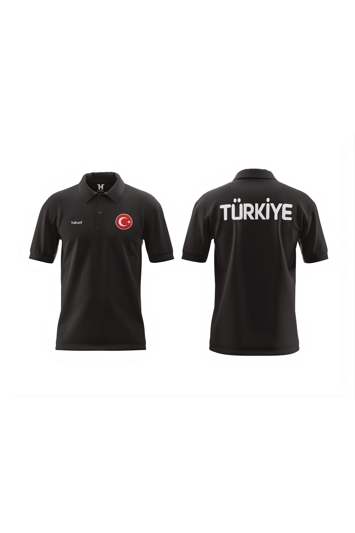 hakuof Türkiye Tişört Pamuklu Yakalı Metalize Orijinal Türk Bayrağı
