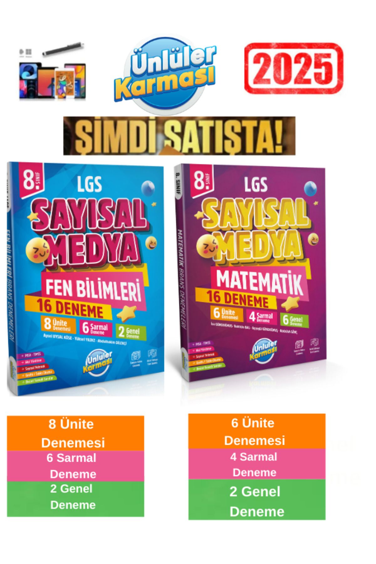 Ünlüler Karması 2025 SAYISAL MEDYA Matematik 16 +Fen Bilimleri 16 Deneme Seti (Yeni Ürün)+Android Kalem