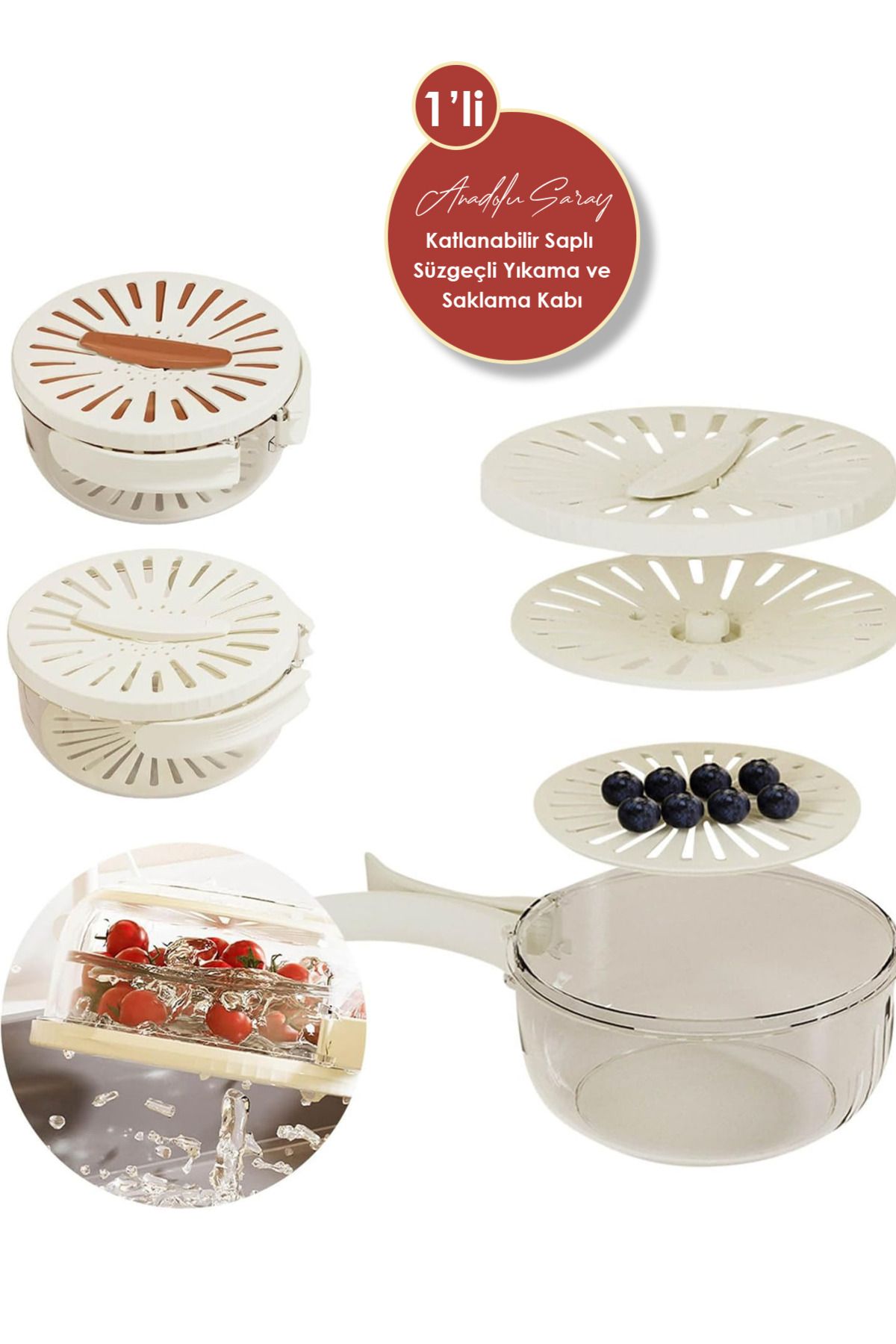 Anadolu Saray-Luxury Foldable Fruit Vegetable Pulses Washing and Storage Container with Handle Drainer 5